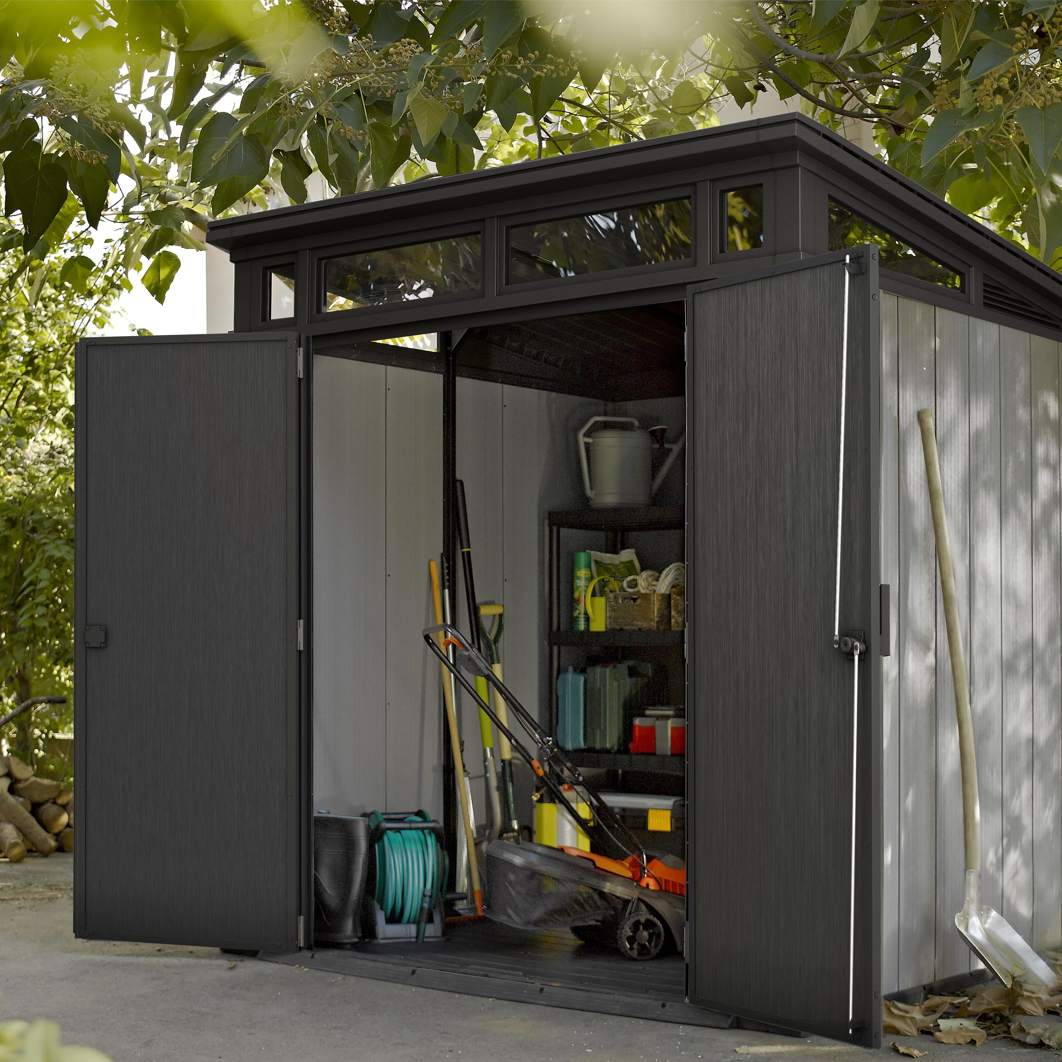 Keter Artisan 7x7 ft Pent Grey Plastic 2 door Shed with floor & 1 window