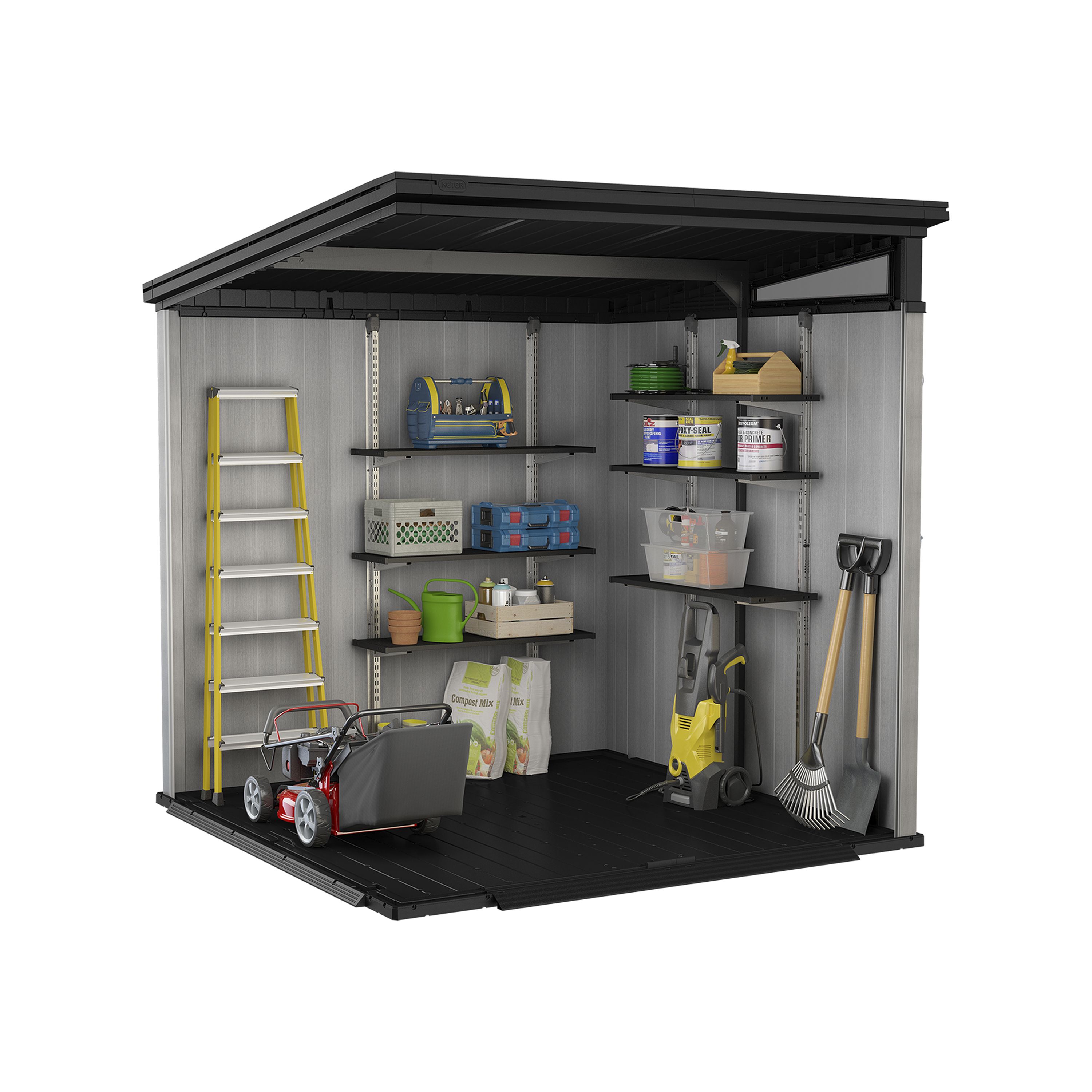 Keter Artisan 7x7 ft Pent Grey Plastic 2 door Shed with floor & 1 window