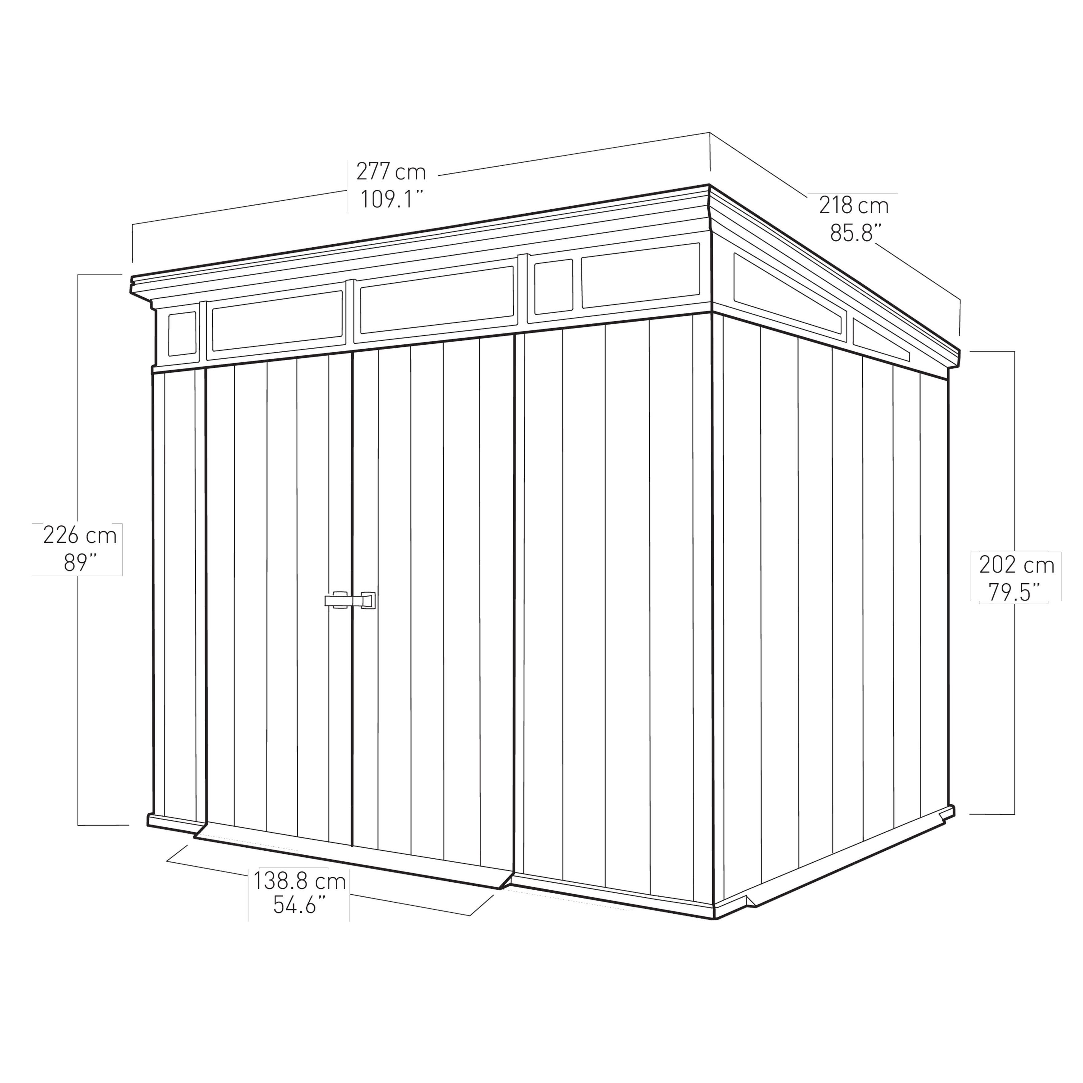 Keter Artisan 9x7 ft Pent Grey Plastic 2 door Shed with floor & 1 window