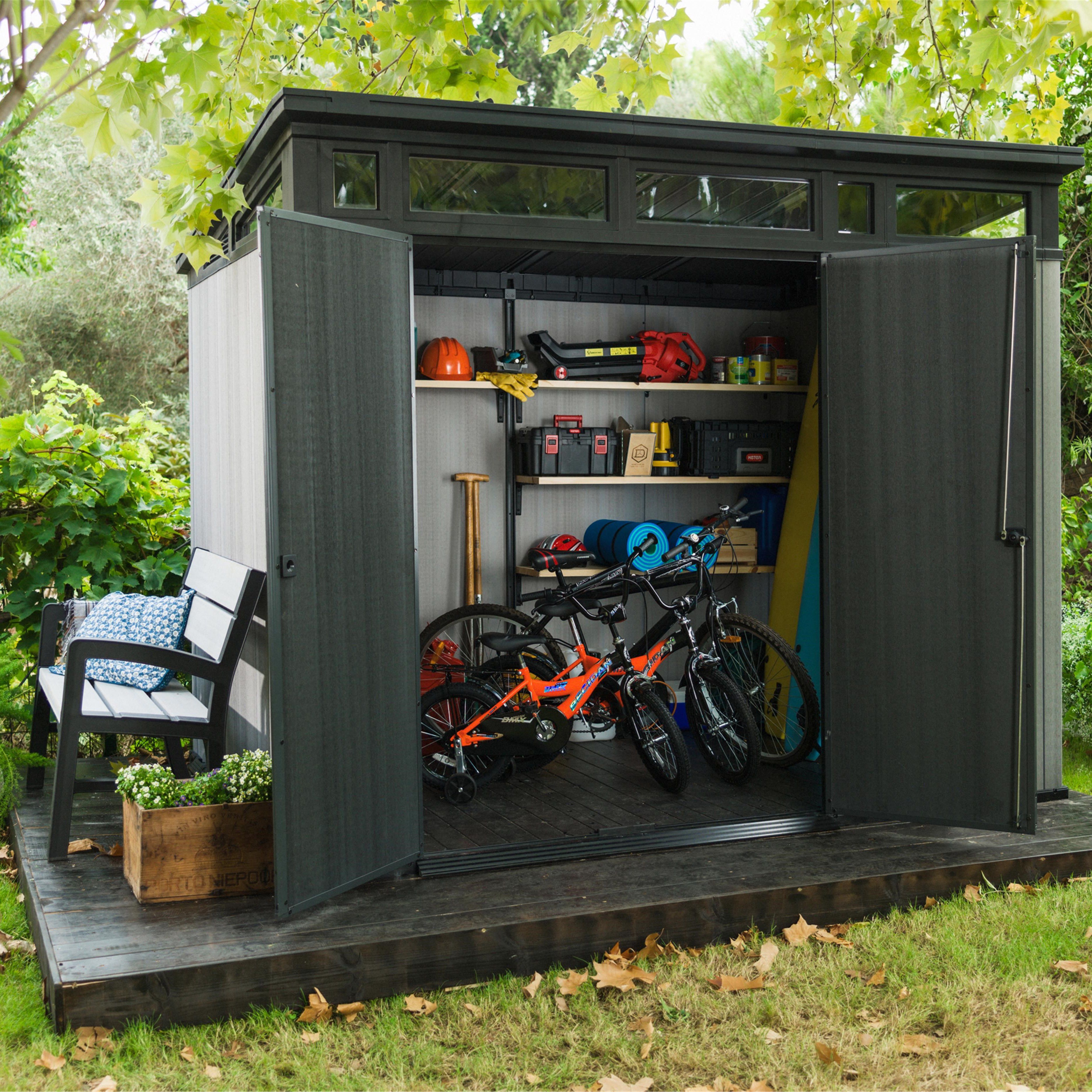 Keter Artisan 9x7 ft Pent Grey Plastic 2 door Shed with floor & 1 window