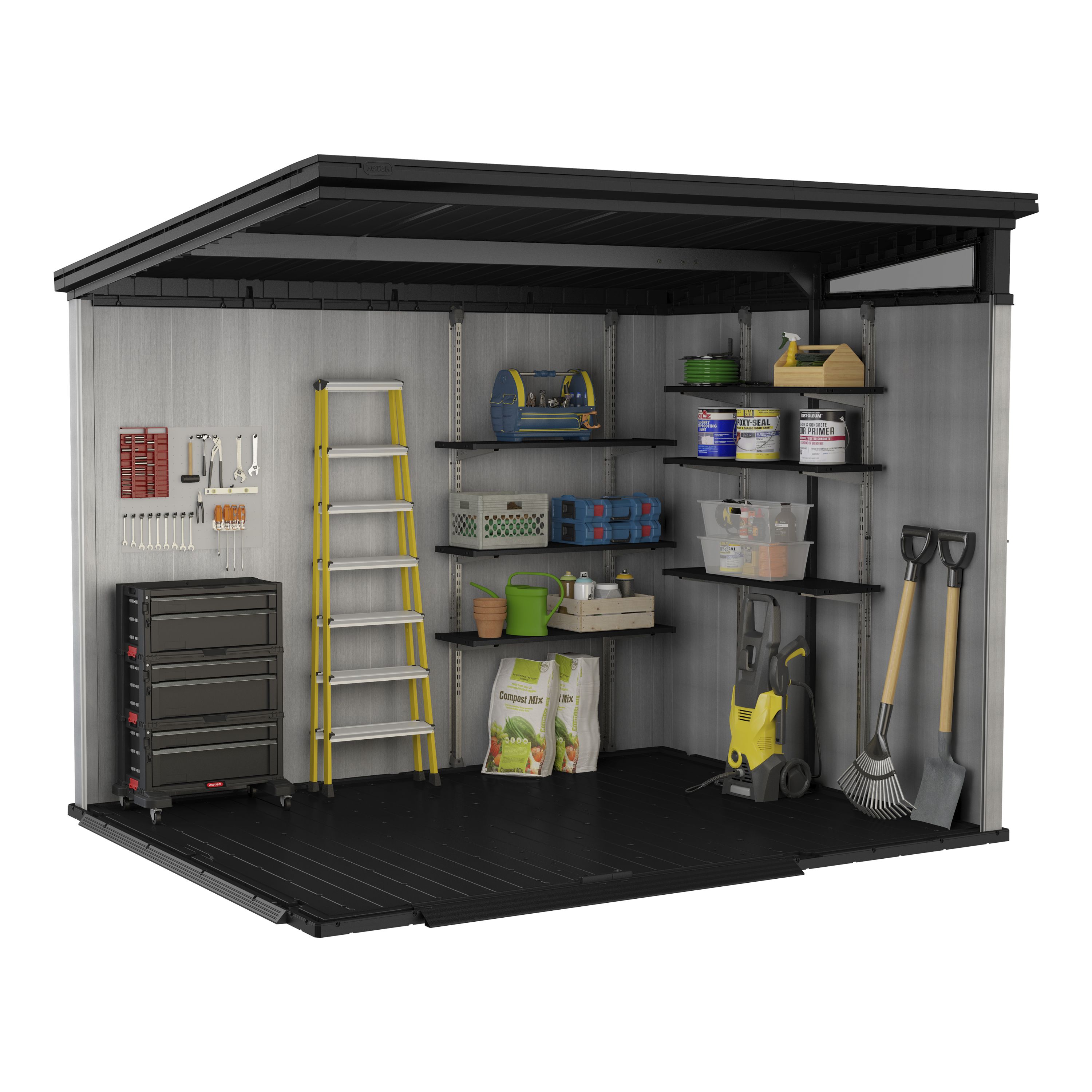 Keter Artisan 9x7 ft Pent Grey Plastic 2 door Shed with floor & 1 window