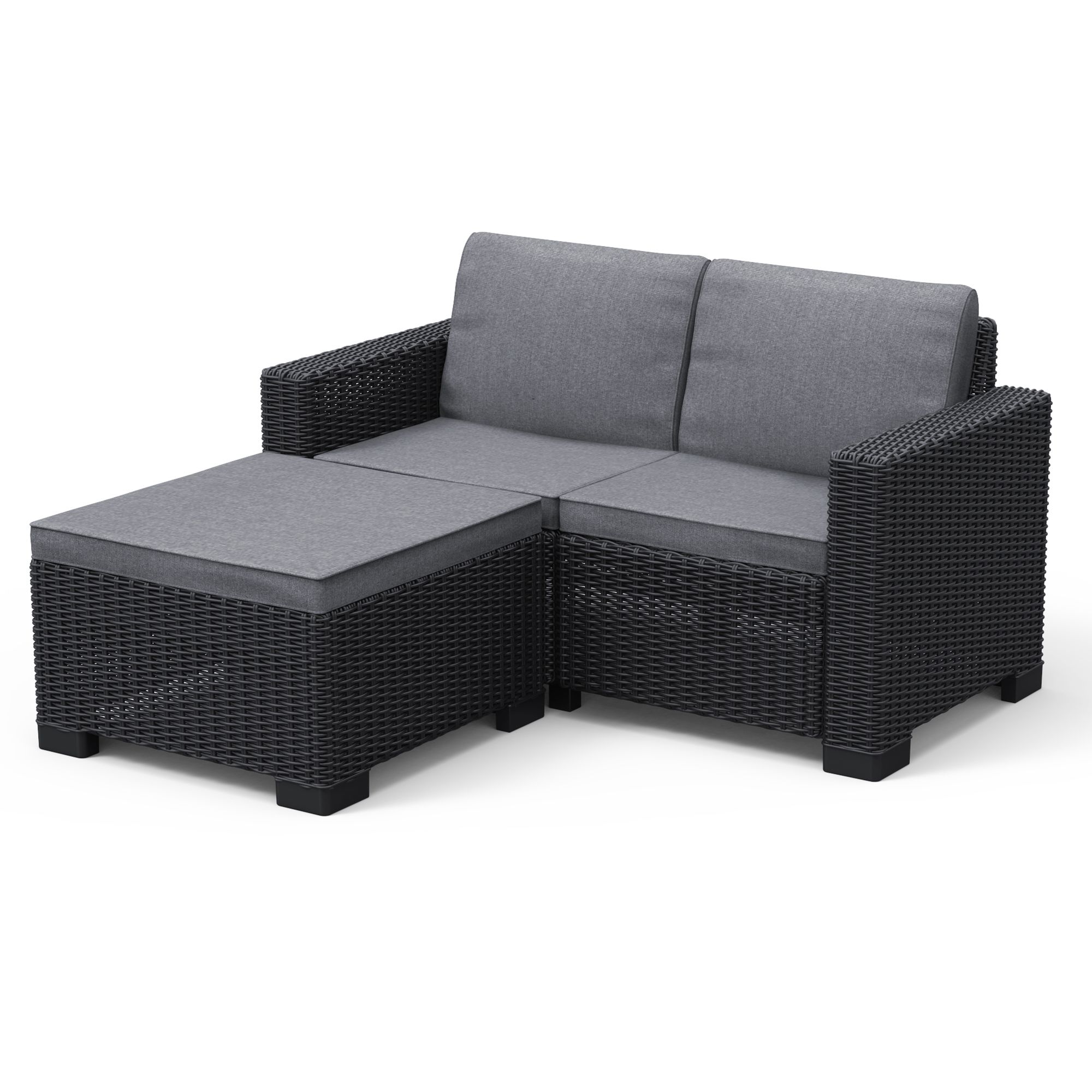 Keter California Balcony Chaise Graphite Resin 2 Seater Garden furniture set with Double sofa & Footstool