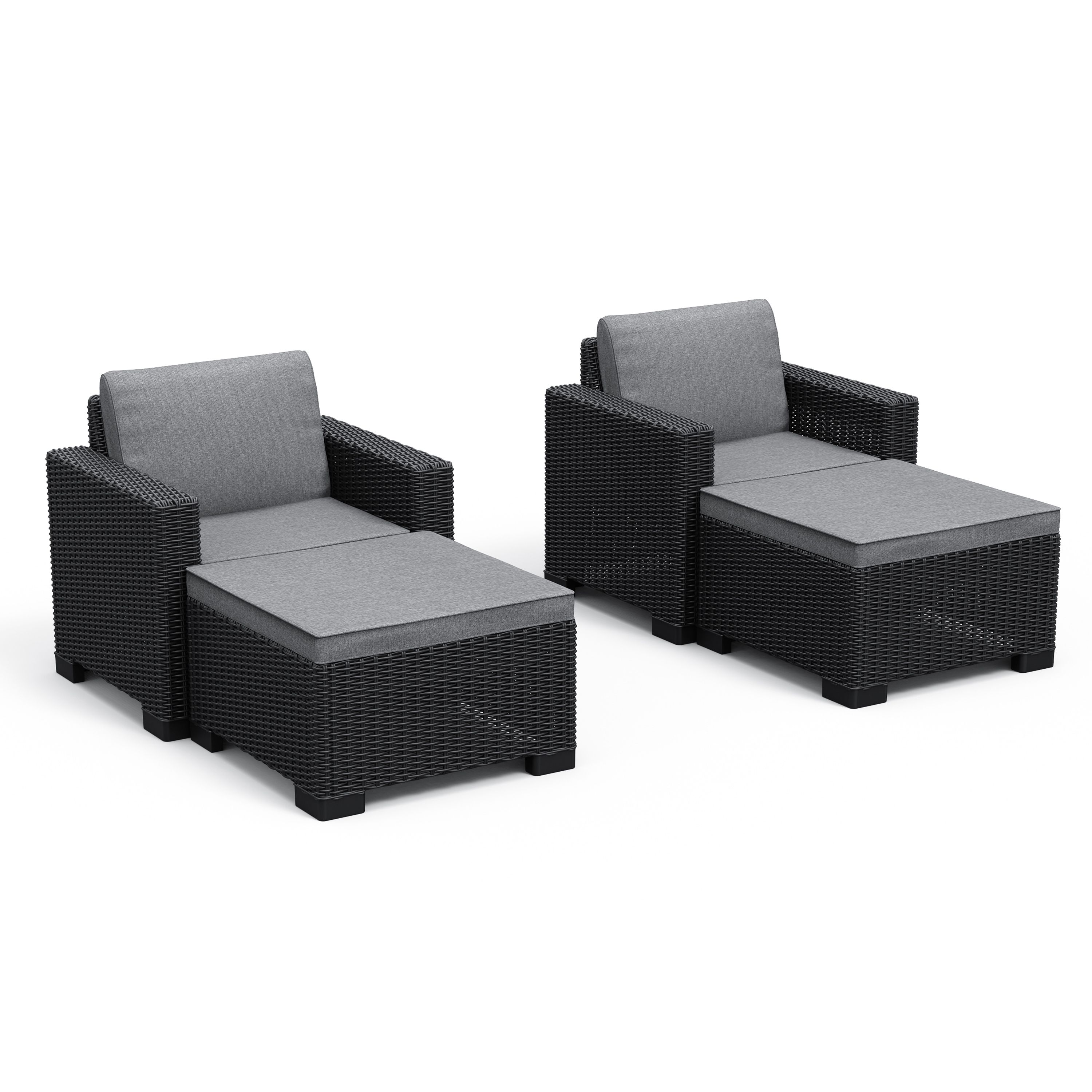 Keter California Balcony Deluxe Graphite 2 Seater Garden furniture set with Chair & Footstool