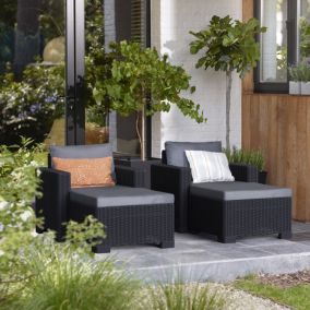 Keter California Balcony Deluxe Graphite Resin 2 Seater Garden furniture set with Chair & Footstool