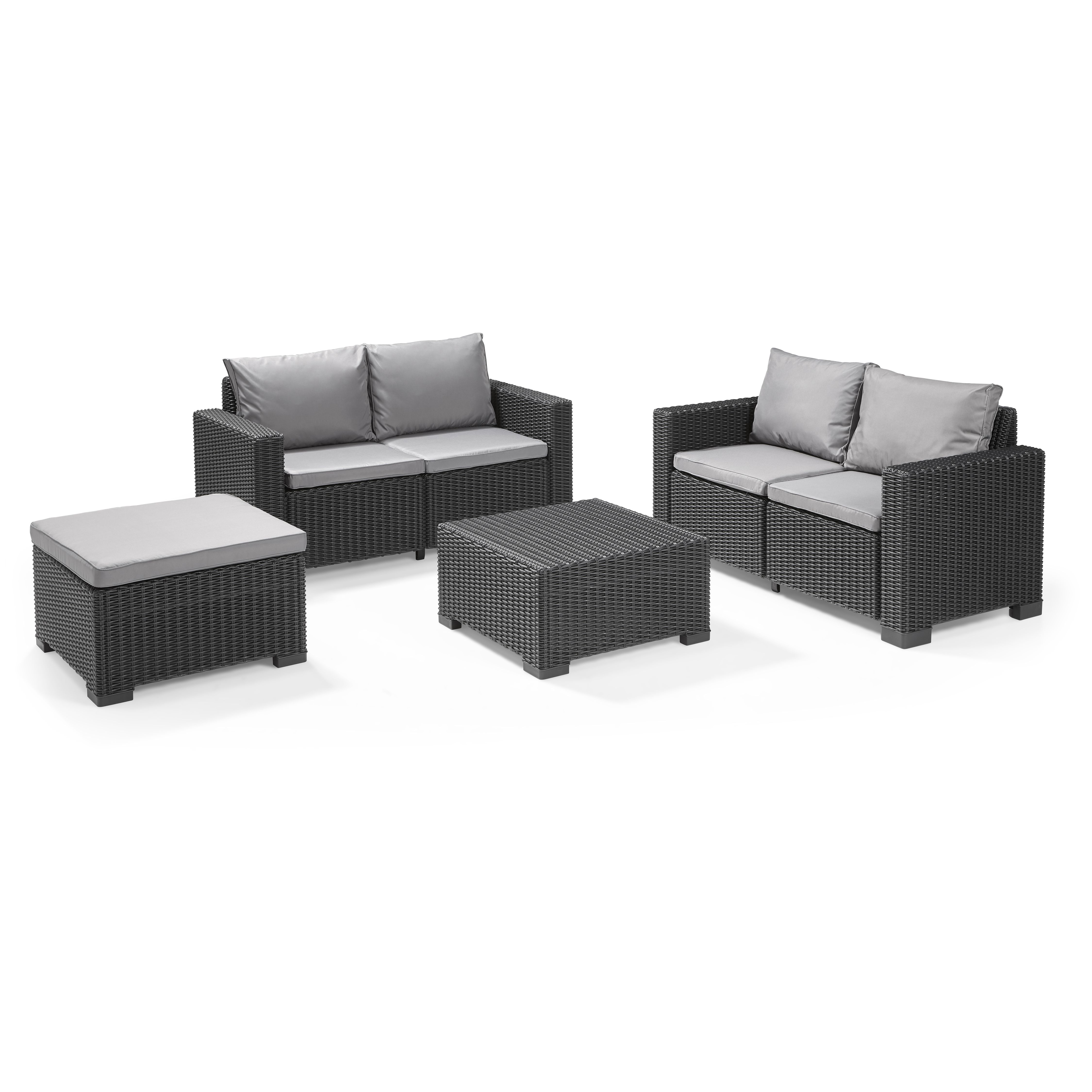 Keter California Graphite 4 Seater Garden furniture set with Double sofa & Footstool