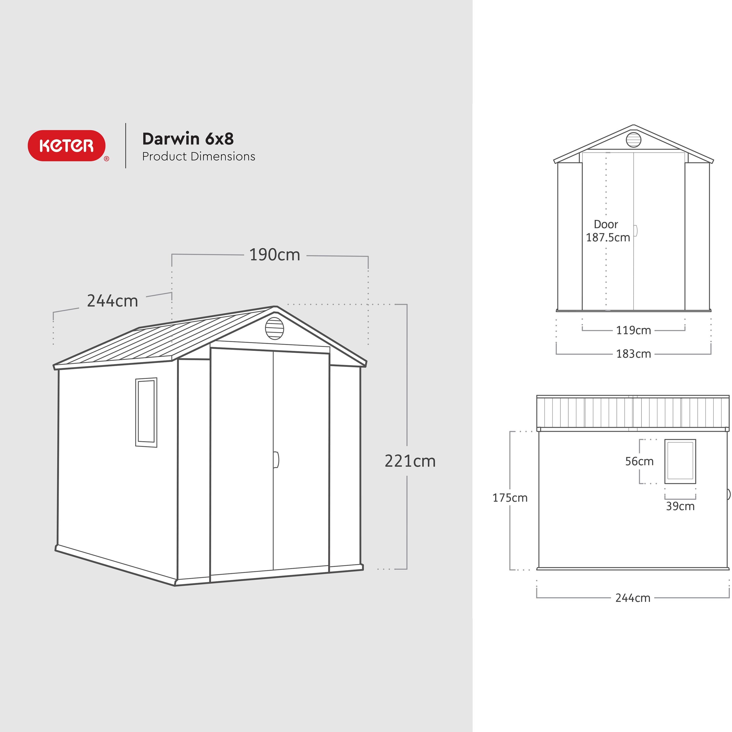 Keter Darwin 8x6 ft Apex Green Plastic 2 door Shed with floor & 1 window (Base included)