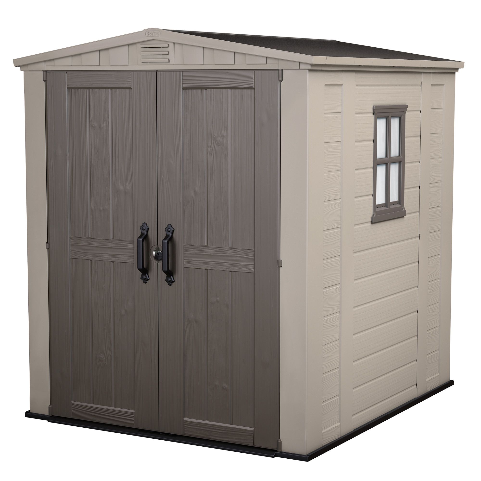 Keter Factor 6x6 ft Apex Beige Plastic 2 door Shed with floor & 1 window