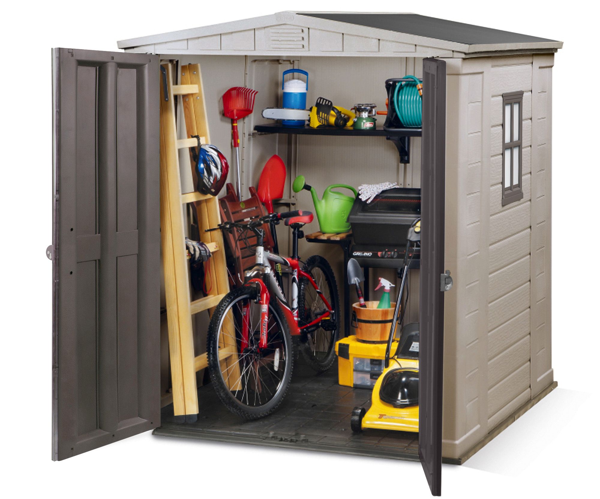 Keter Factor 6x6 ft Apex Beige Plastic 2 door Shed with floor & 1 window
