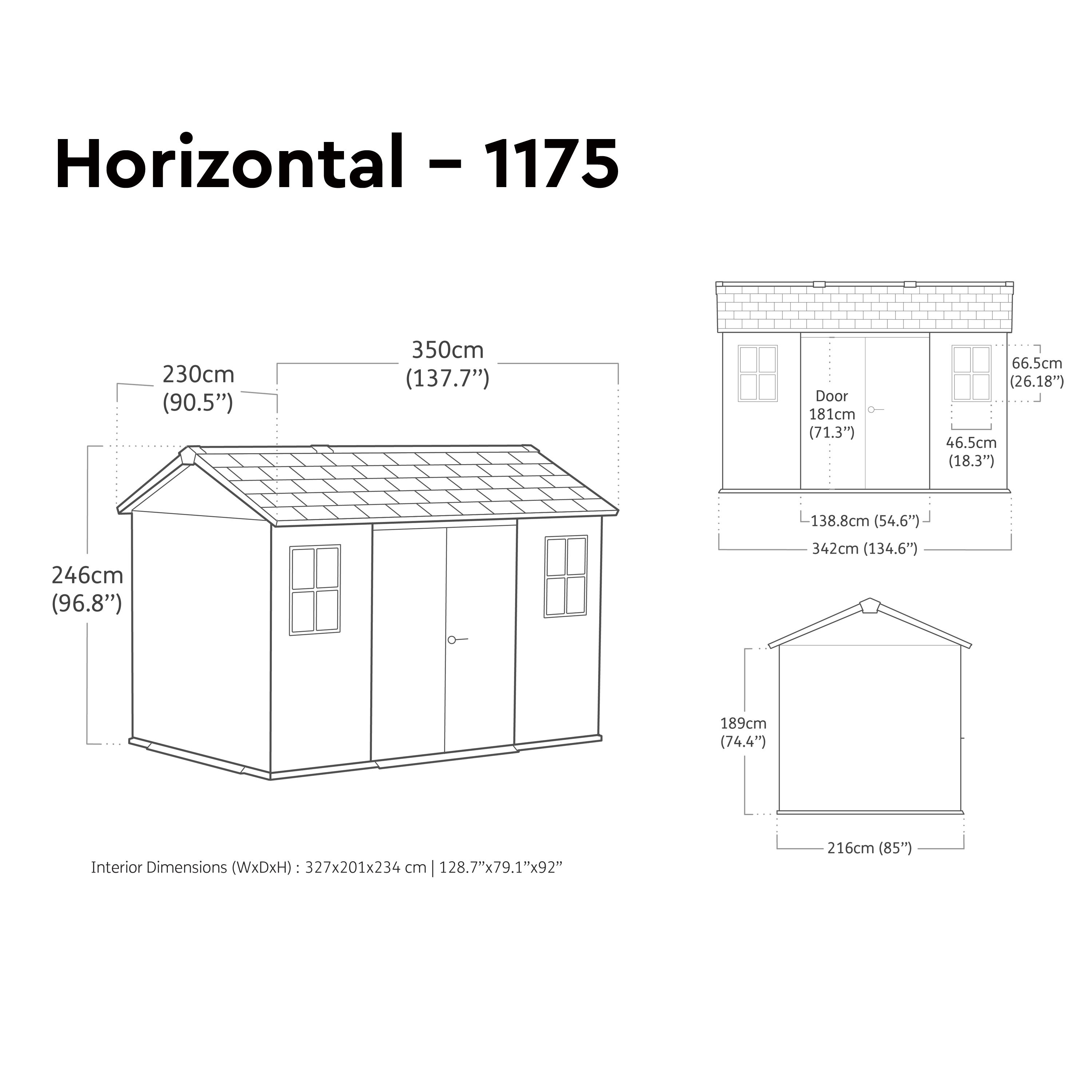 Keter Newton Plus Horizontal 11x7.5 ft Apex Grey Plastic 2 door Shed with floor & 2 windows (Base included)