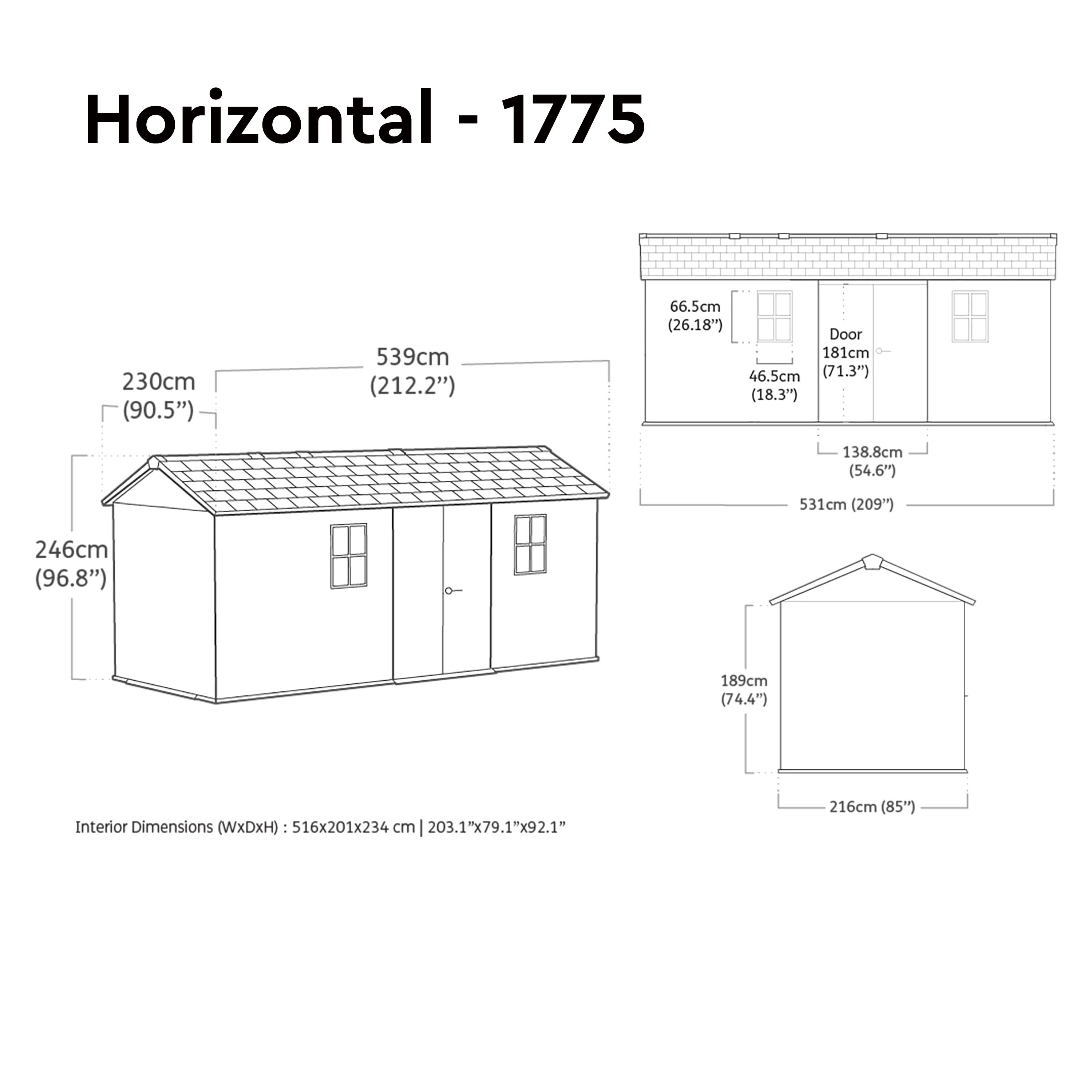 Keter Newton Plus Horizontal 17x7.5 ft Apex Grey Plastic 2 door Shed with floor & 2 windows (Base included)