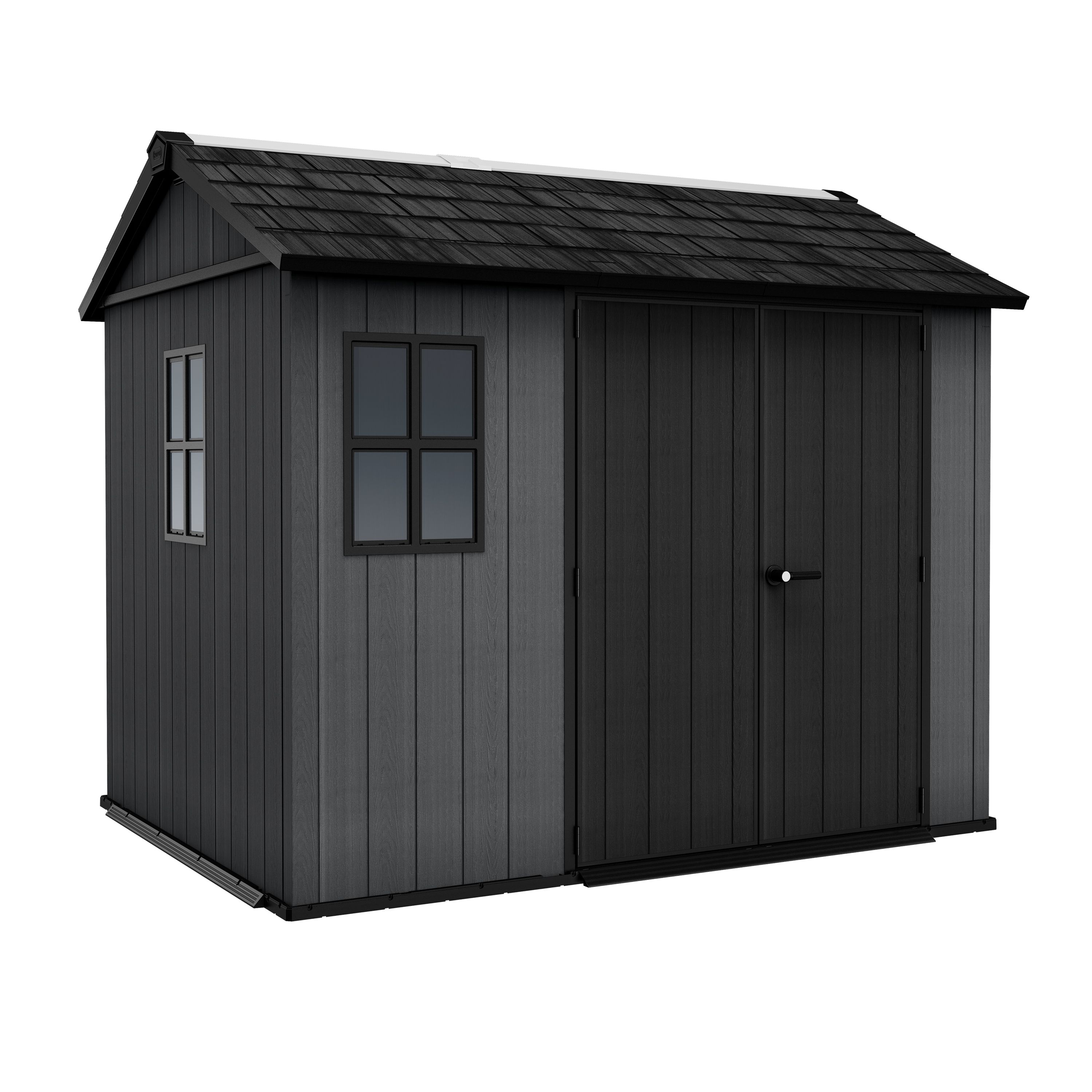 Keter Newton Plus Horizontal 9x7.5 ft Apex Grey Plastic 2 door Shed with floor & 2 windows (Base included)
