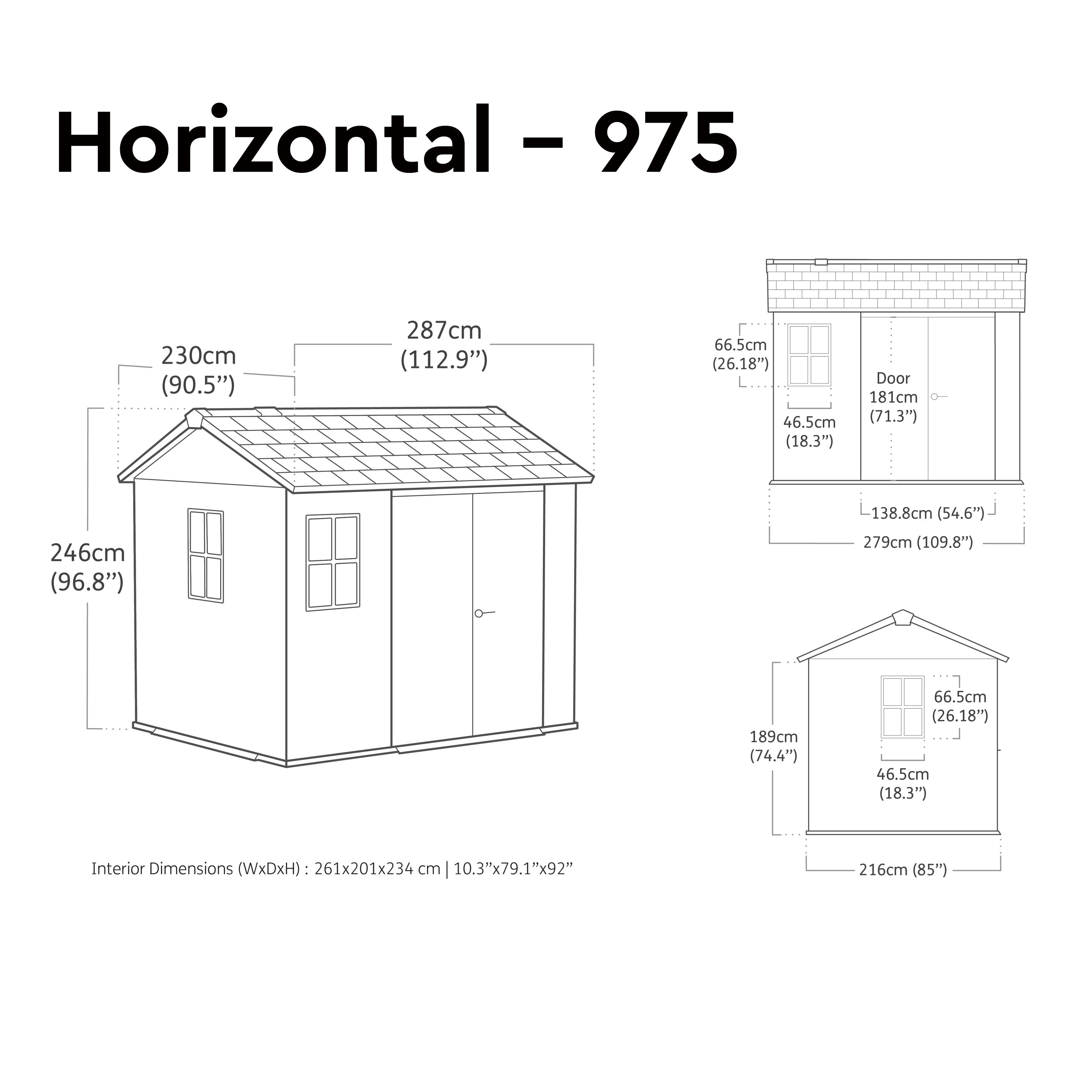 Keter Newton Plus Horizontal 9x7.5 ft Apex Grey Plastic 2 door Shed with floor & 2 windows (Base included)