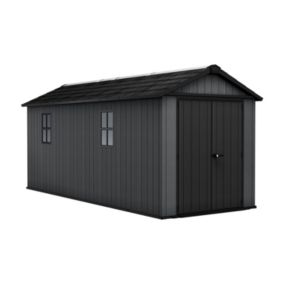 Keter Newton Plus Vertical 17x7.5 ft Apex Grey Plastic 2 door Shed with floor & 2 windows (Base included)