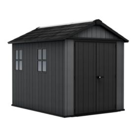 Keter Newton Plus Vertical 9x7.5 ft Apex Grey Plastic 2 door Shed with floor & 2 windows (Base included)