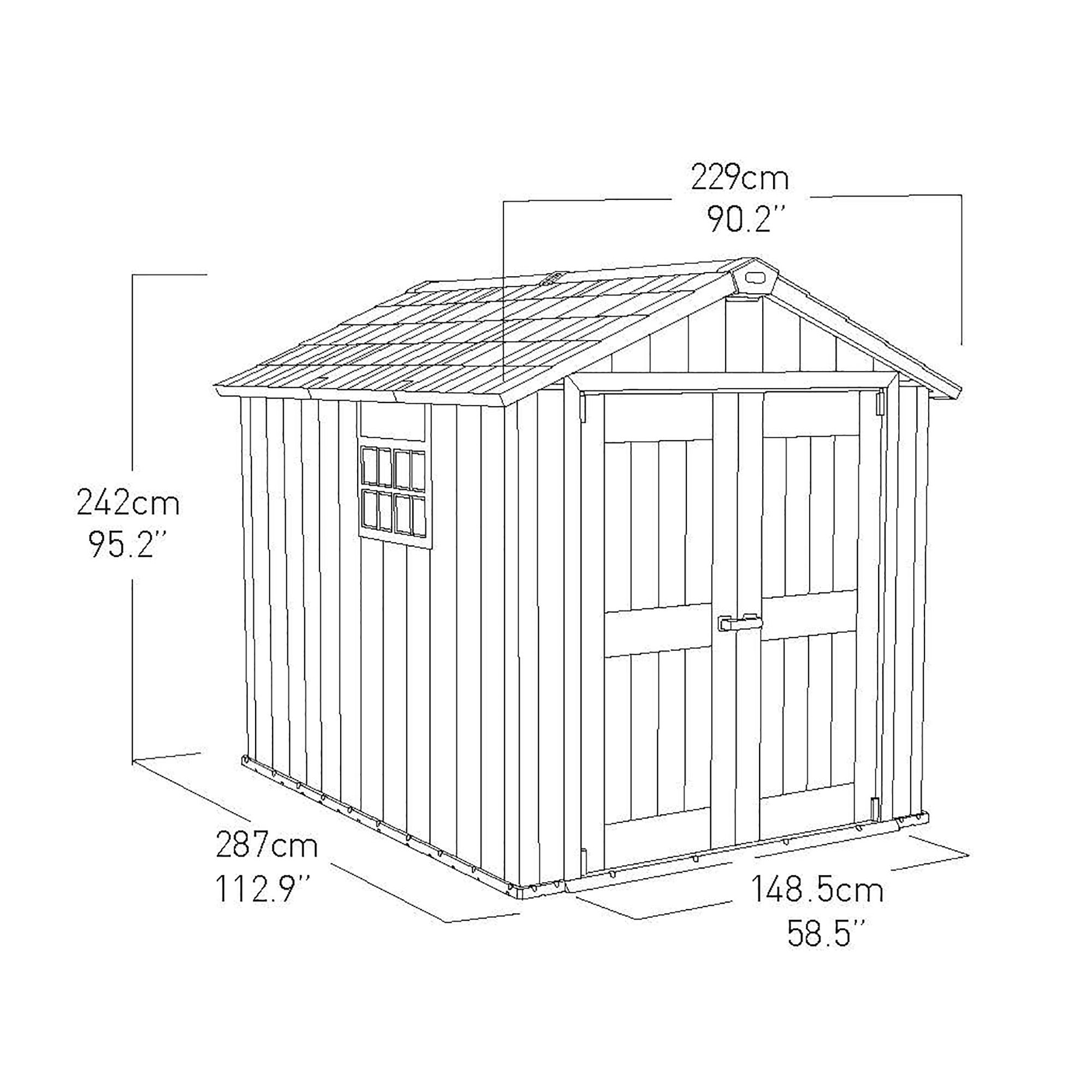 Keter Oakland 9x7 ft Apex Grey Plastic 2 door Shed with floor & 1 window
