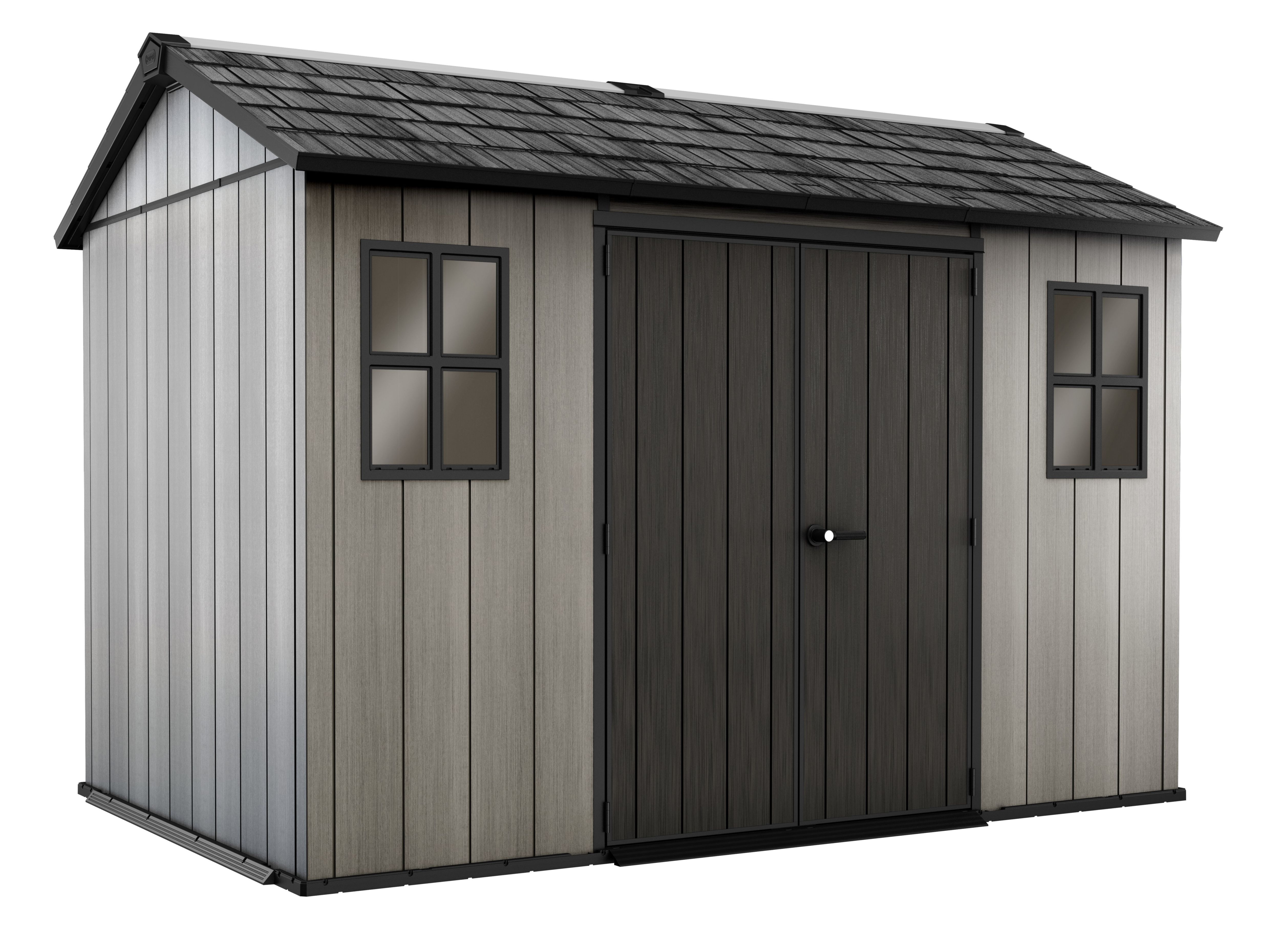Keter Oakland Apex Grey Plastic 2 door Shed with floor & 2 windows