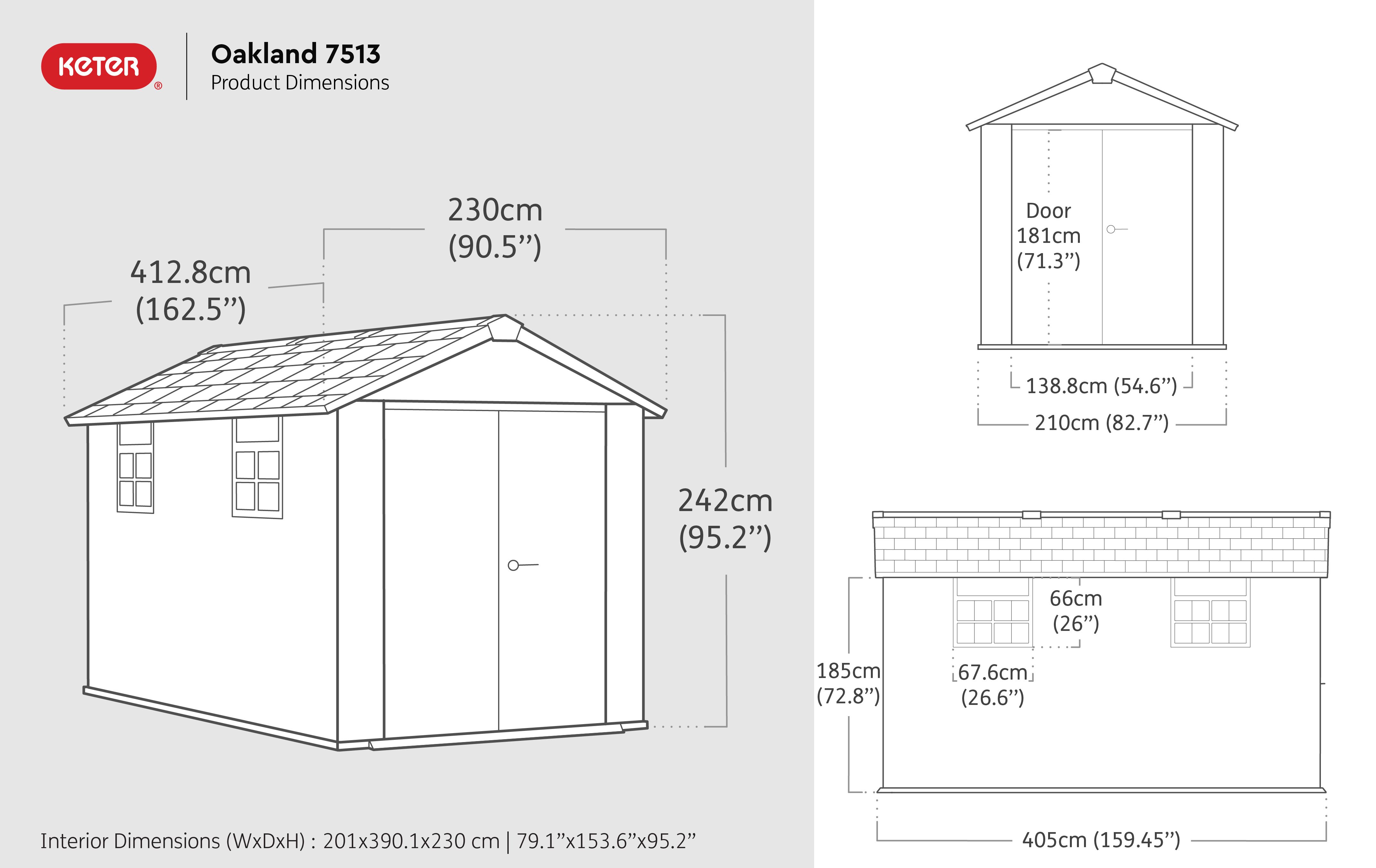 Keter Oakland Grey Plastic 2 door Shed with floor & 2 windows (Base included)