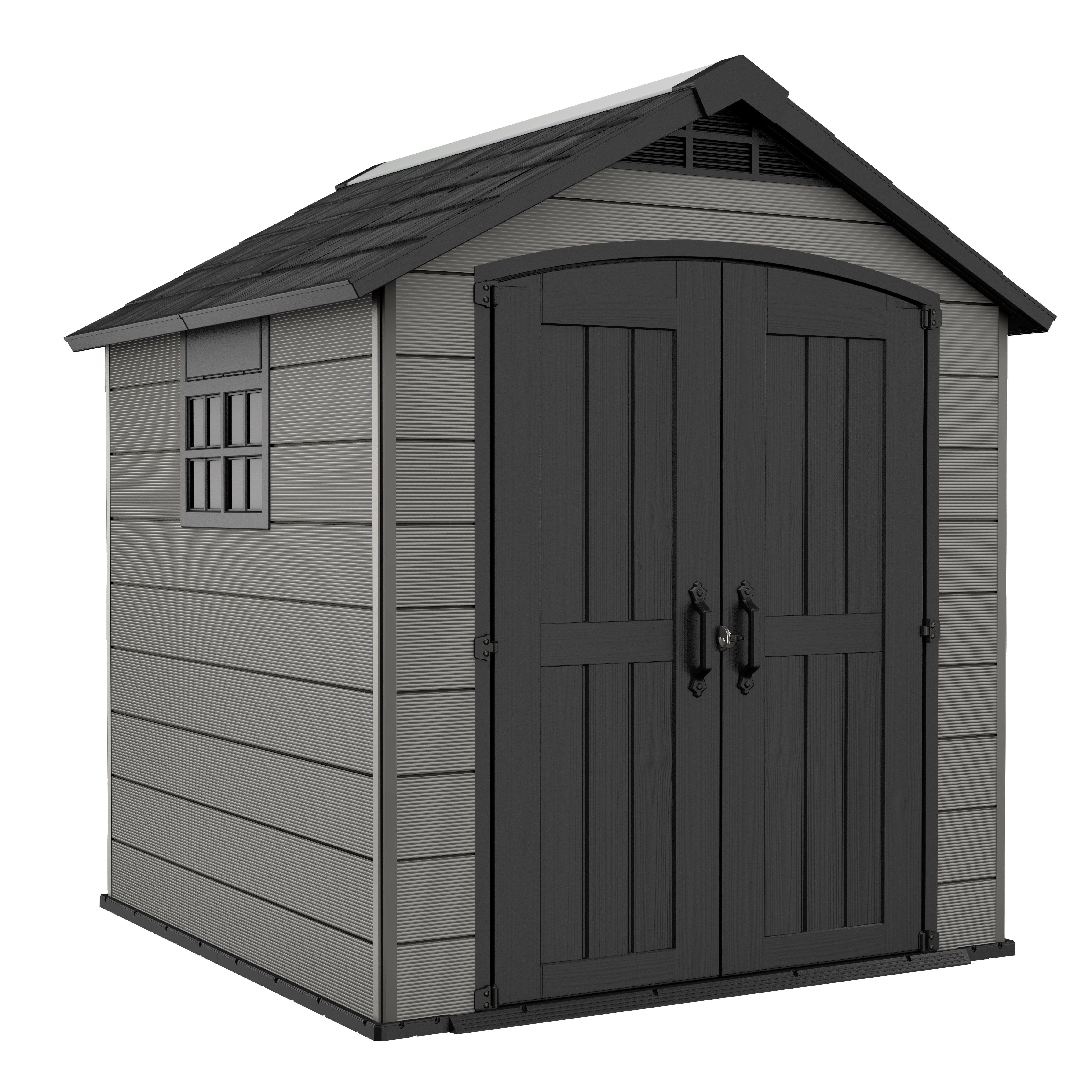 Keter Premier Apex Grey Plastic 2 door Shed with floor & 1 window