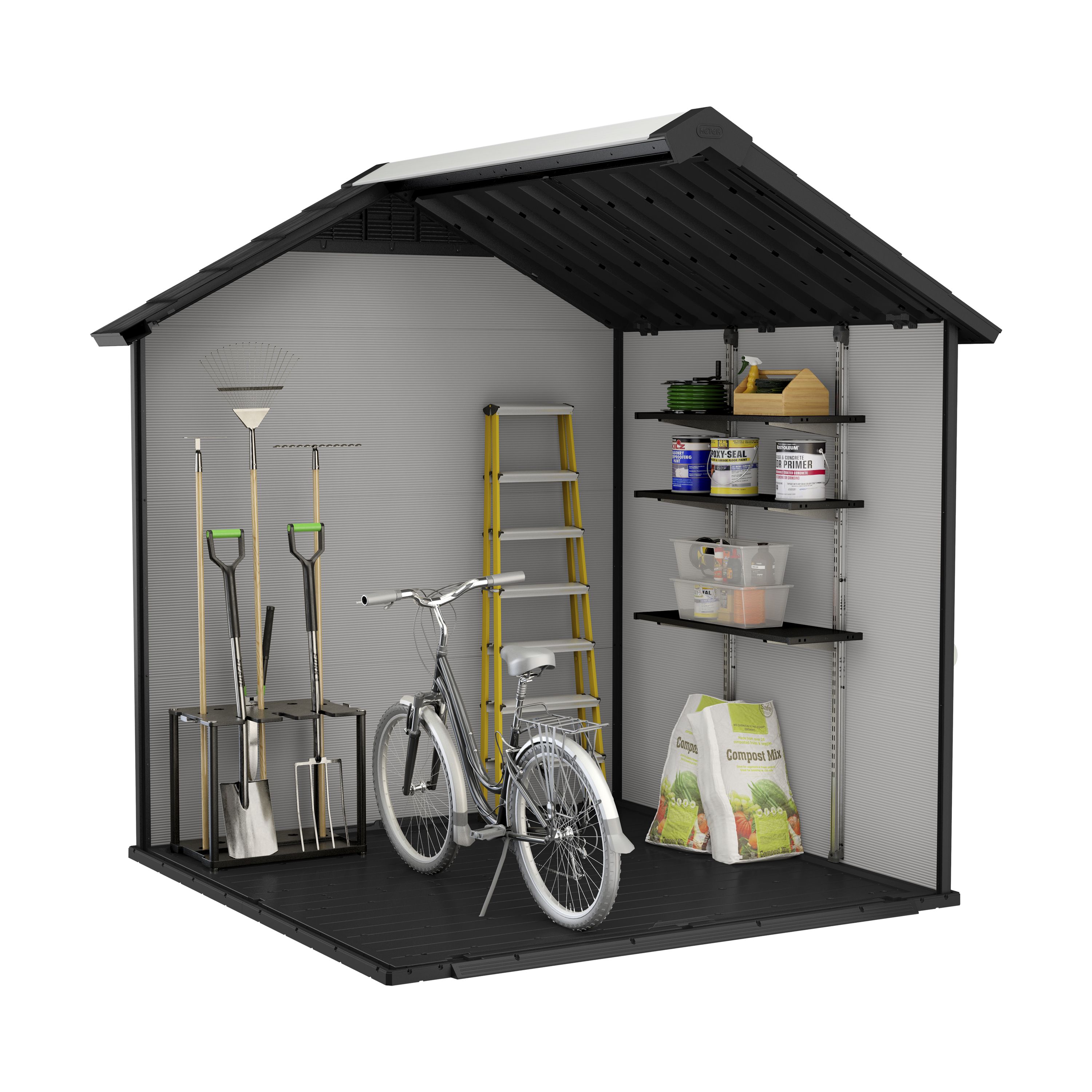 Keter Premier Apex Grey Plastic 2 door Shed with floor & 1 window
