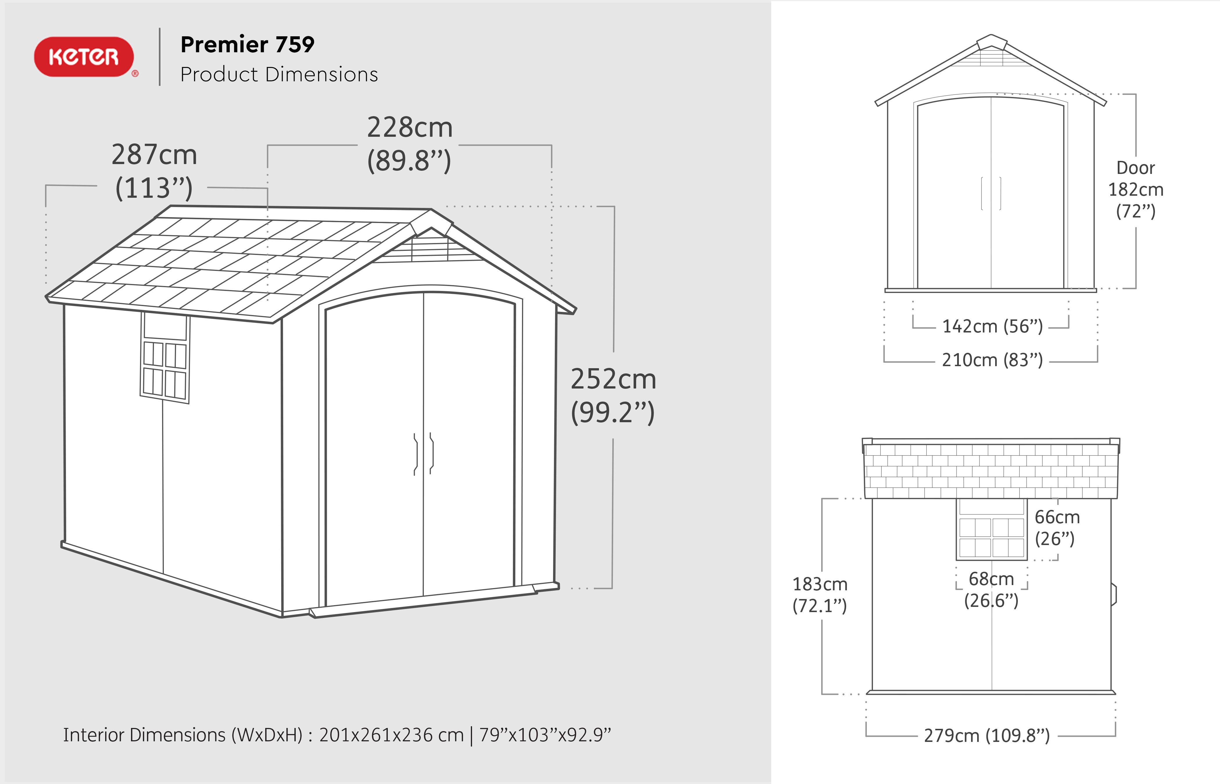 Keter Premier Grey Plastic 2 door Shed with floor & 2 windows (Base included)
