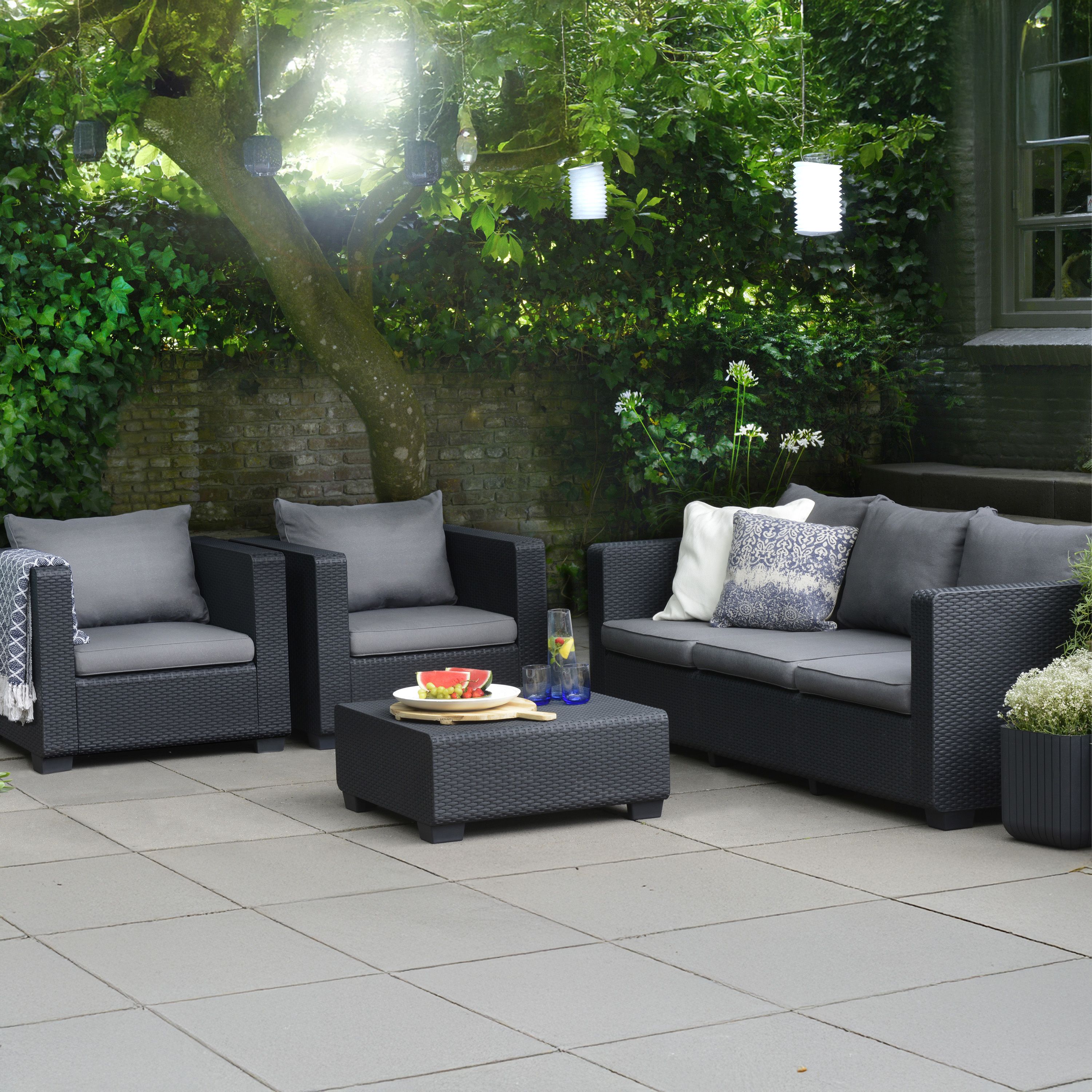 Keter Salta Graphite Grey Rattan effect 5 Seater Garden furniture set