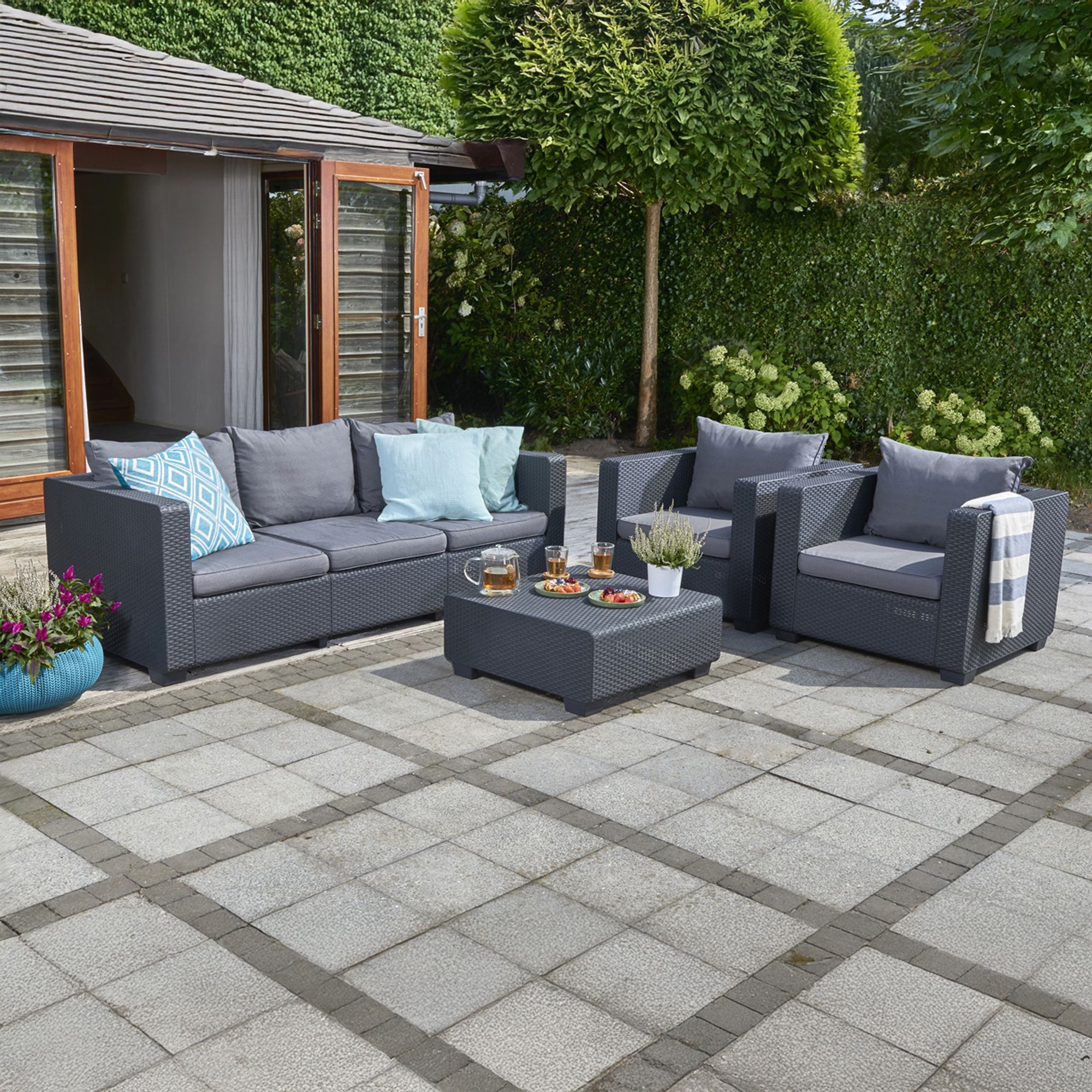 Keter Salta Graphite Grey Rattan effect 5 Seater Garden furniture set