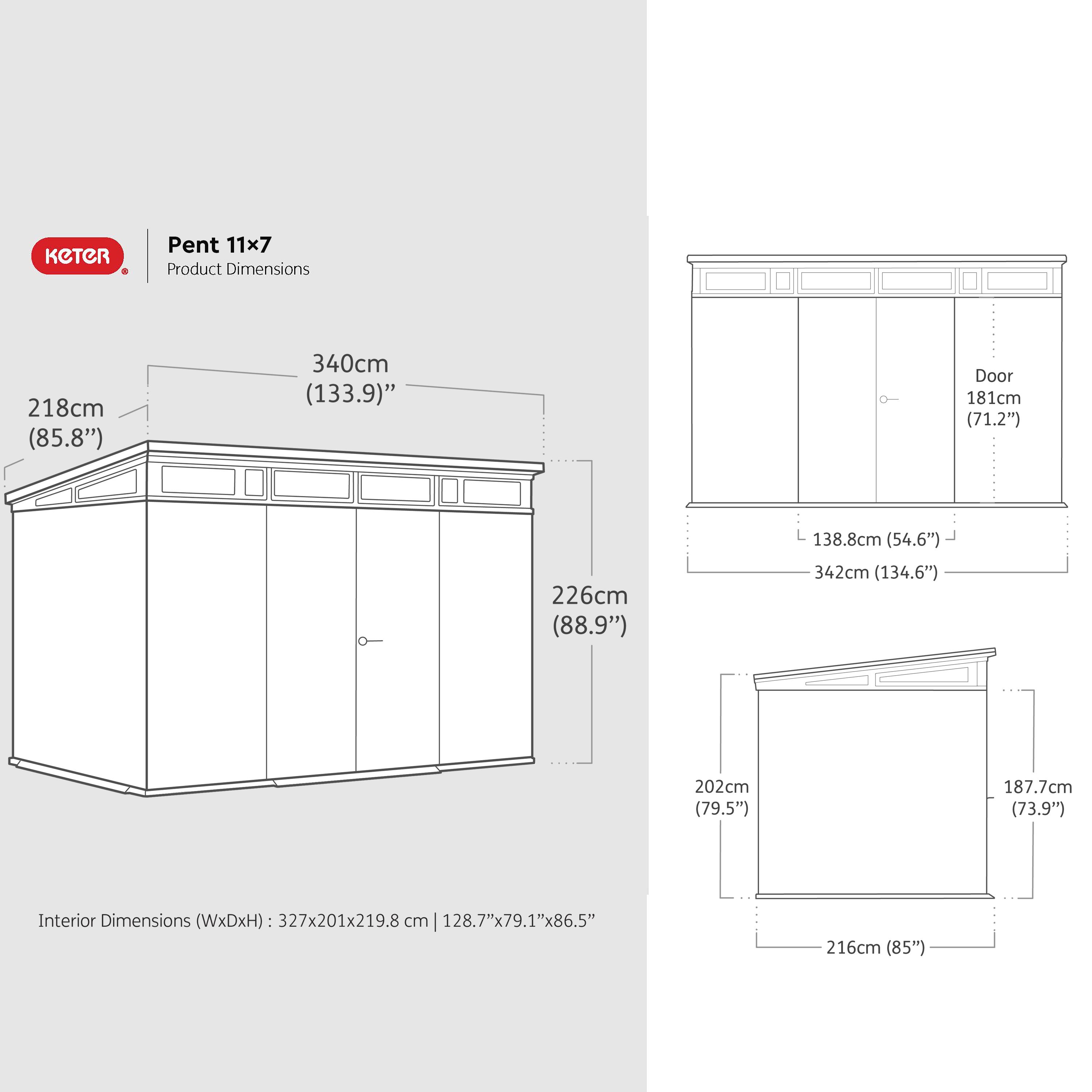 Keter Signature 7x11 ft Pent Walnut Plastic 2 door Shed with floor & 8 windows