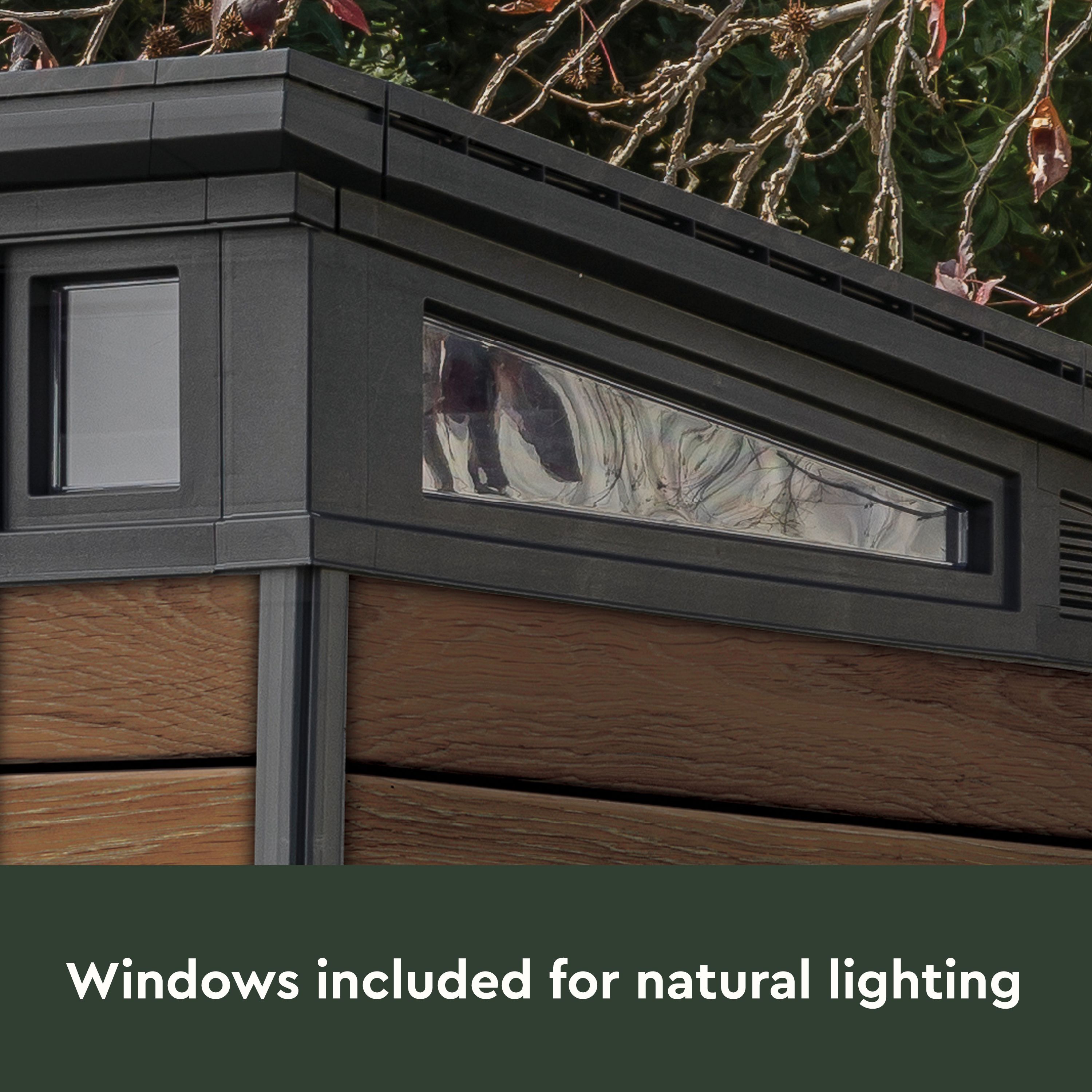 Keter Signature 7x11 ft Pent Walnut Plastic 2 door Shed with floor & 8 windows