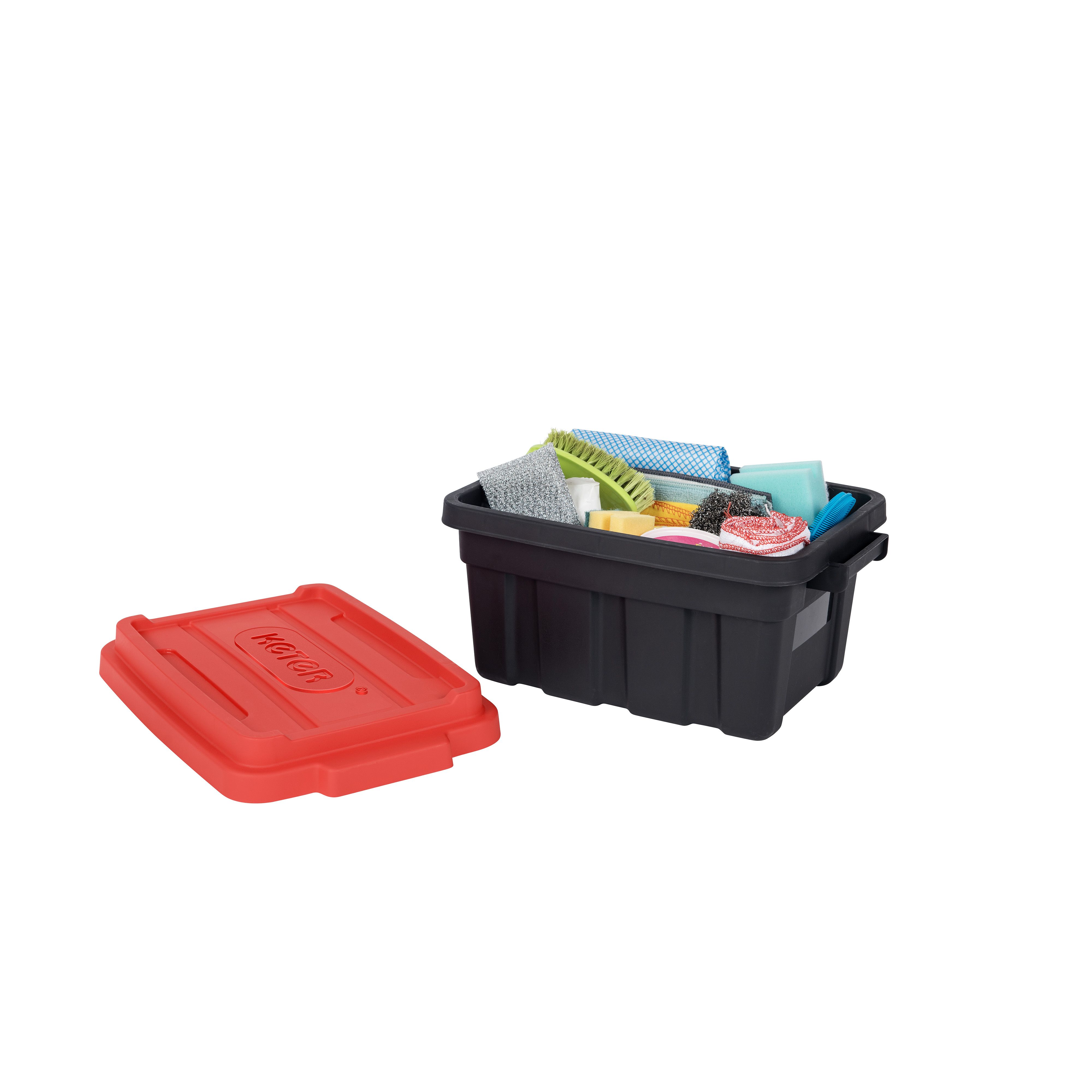 Keter Tuff Tote Black & Red 37L Medium Stackable Storage box with Lid