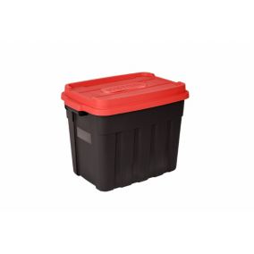 Keter Tuff Tote Black & Red 68L Large Stackable Storage box with Lid