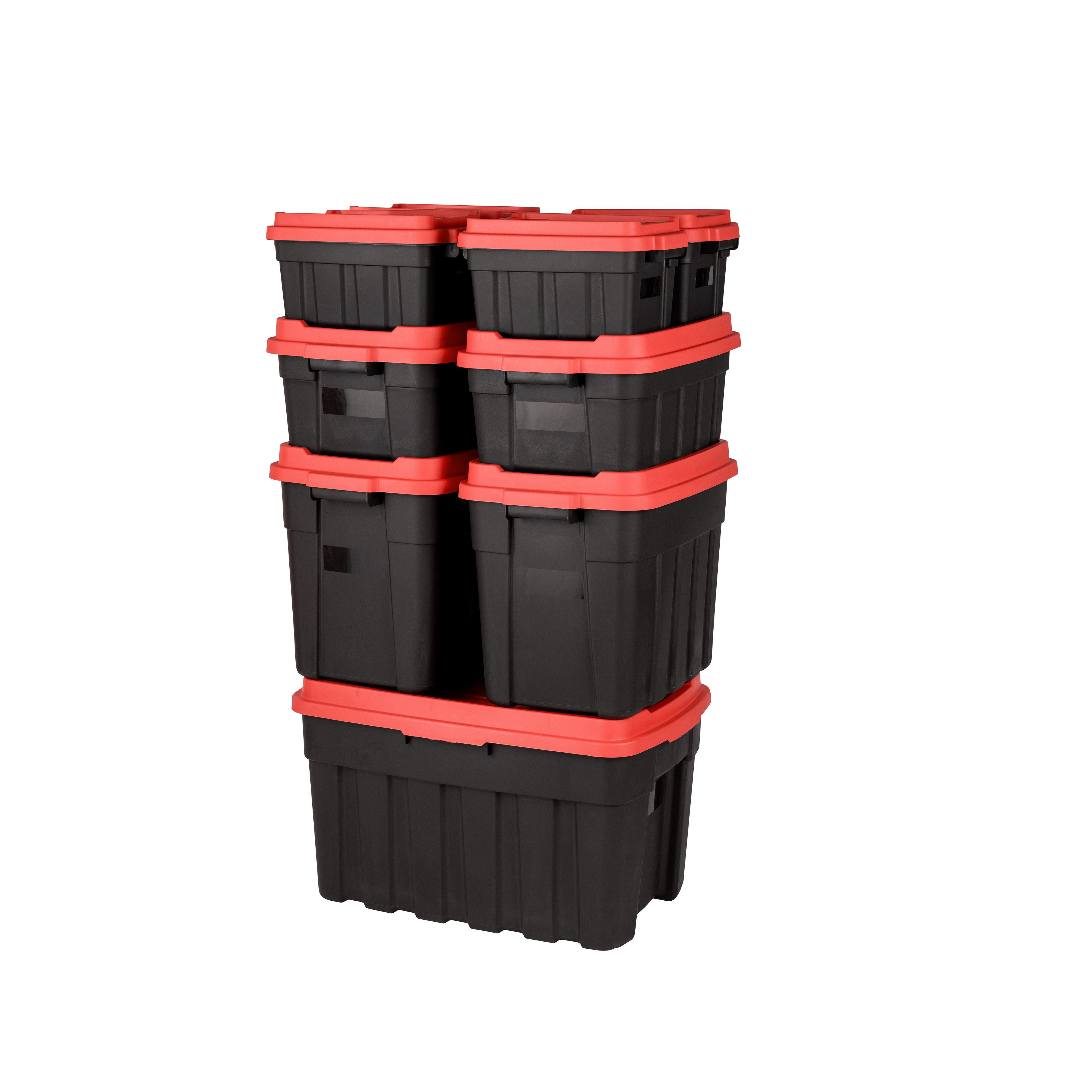 Keter Tuff Tote Black & Red 68L Large Stackable Storage box with Lid