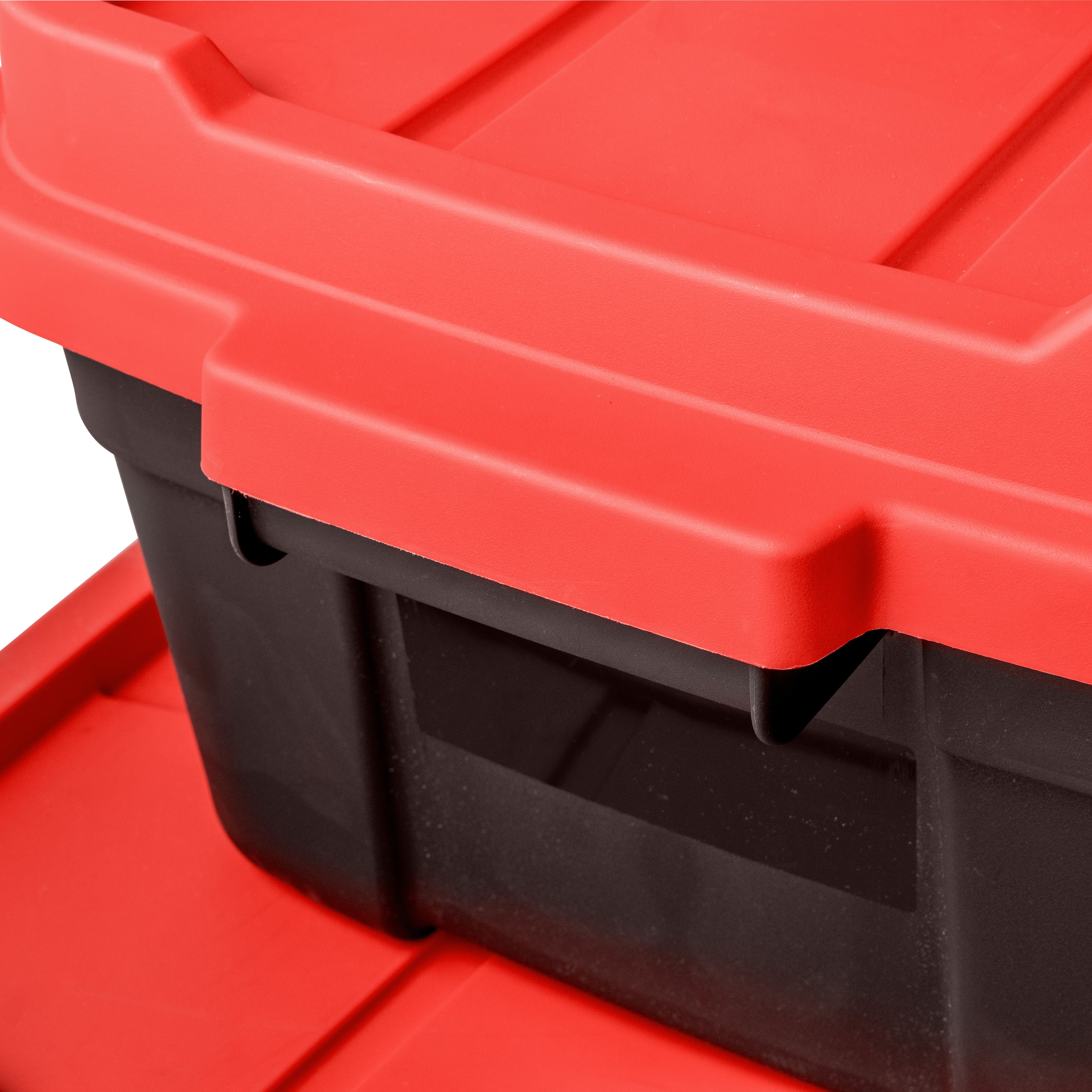 Keter Tuff Tote Black & Red 68L Large Stackable Storage box with Lid