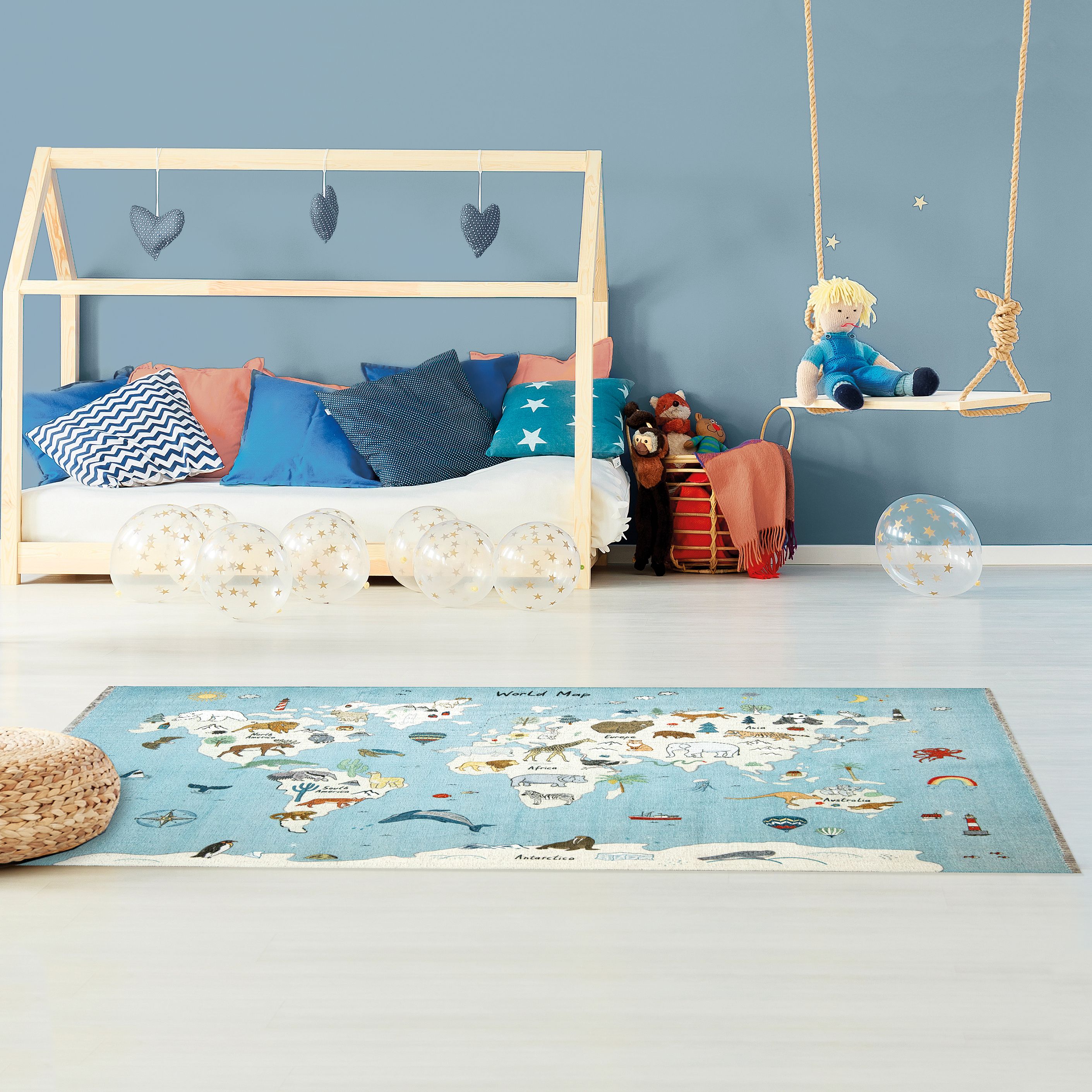 Kids Multicolour Animal Map Woven effect Medium Rug, (L)150cm x (W)100cm