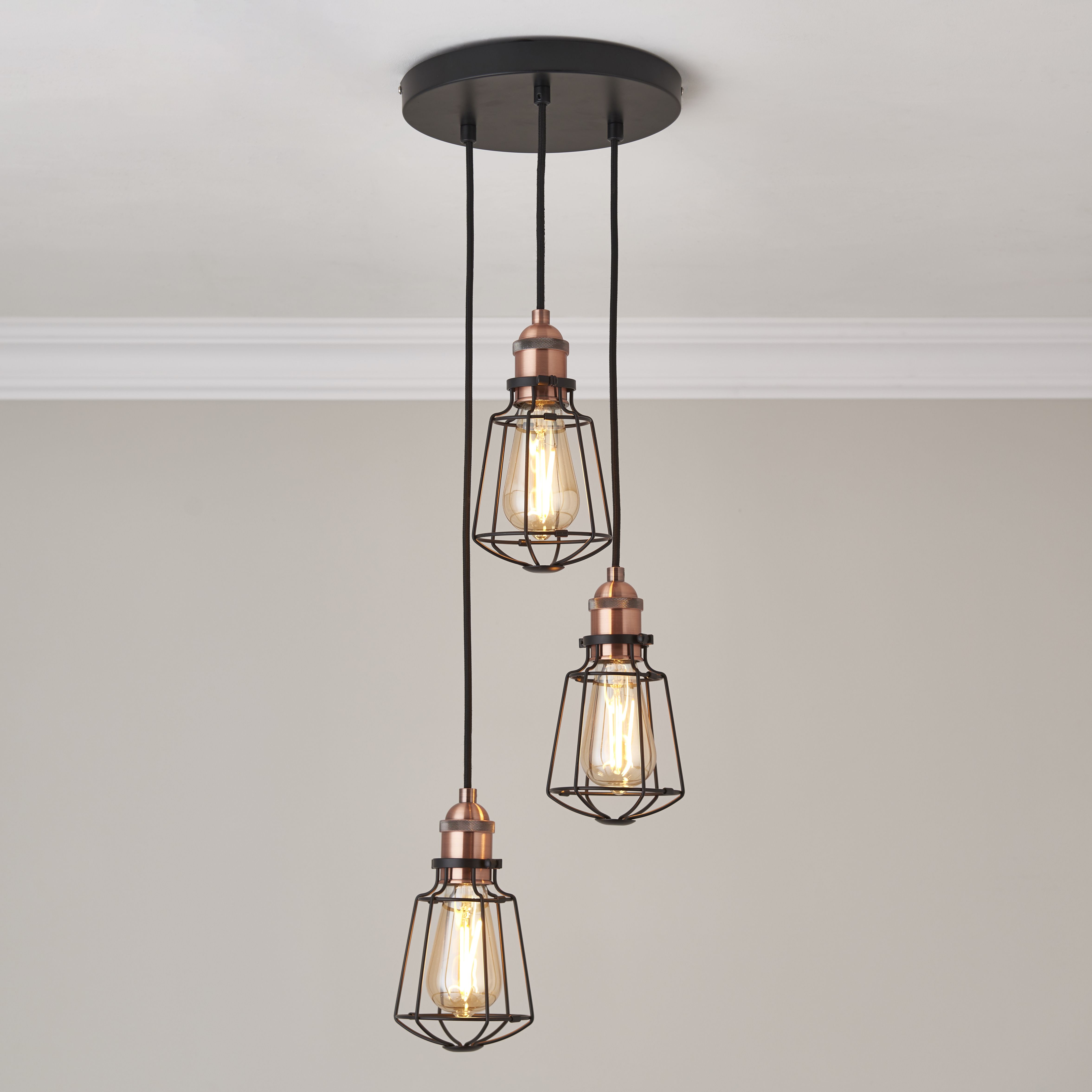 Kilmere Caged Matt Steel Black 3 Lamp Ceiling light