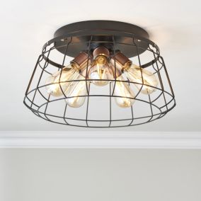 Kilmere Caged Matt Steel Black 5 Lamp Ceiling light