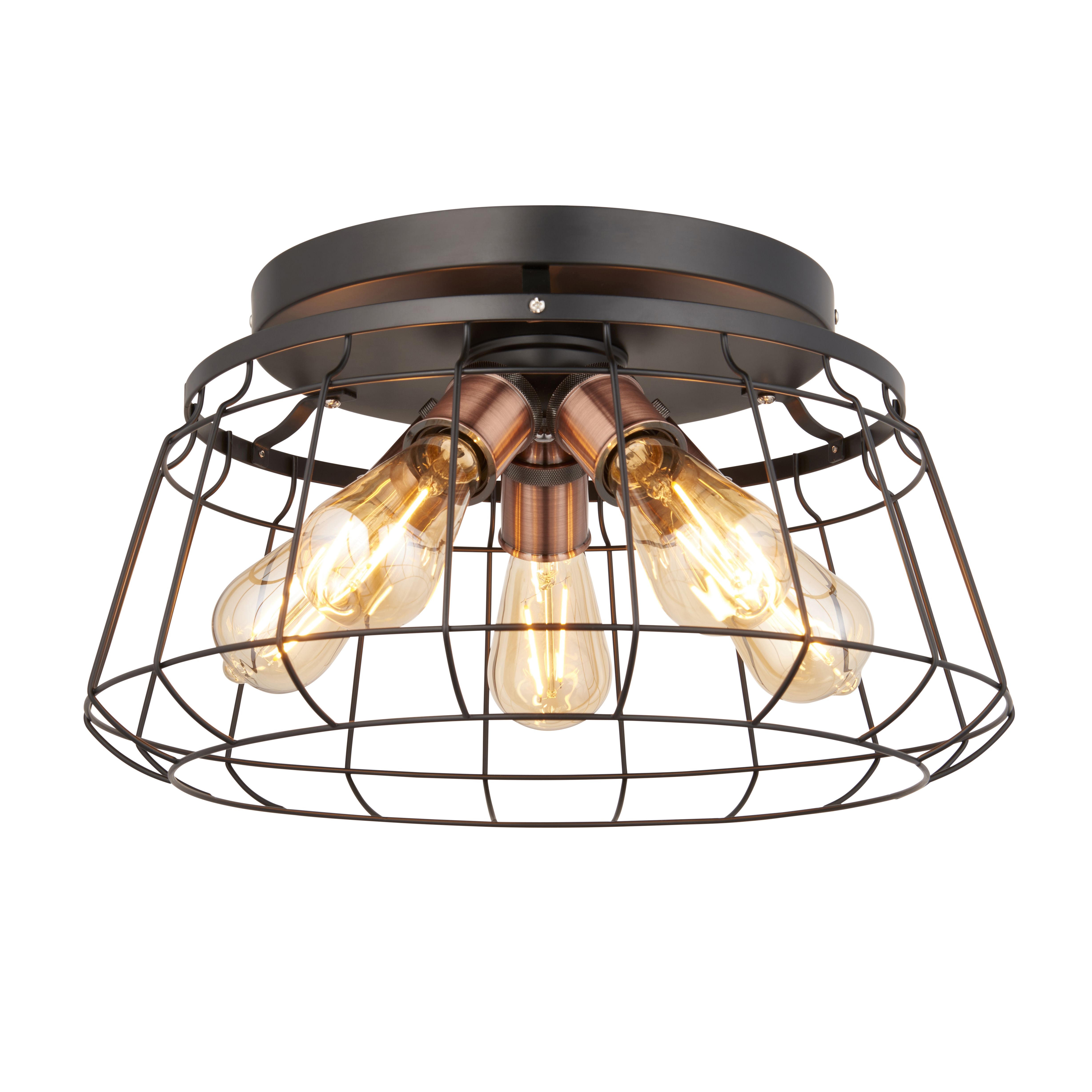 Kilmere Caged Matt Steel Black 5 Lamp Ceiling light