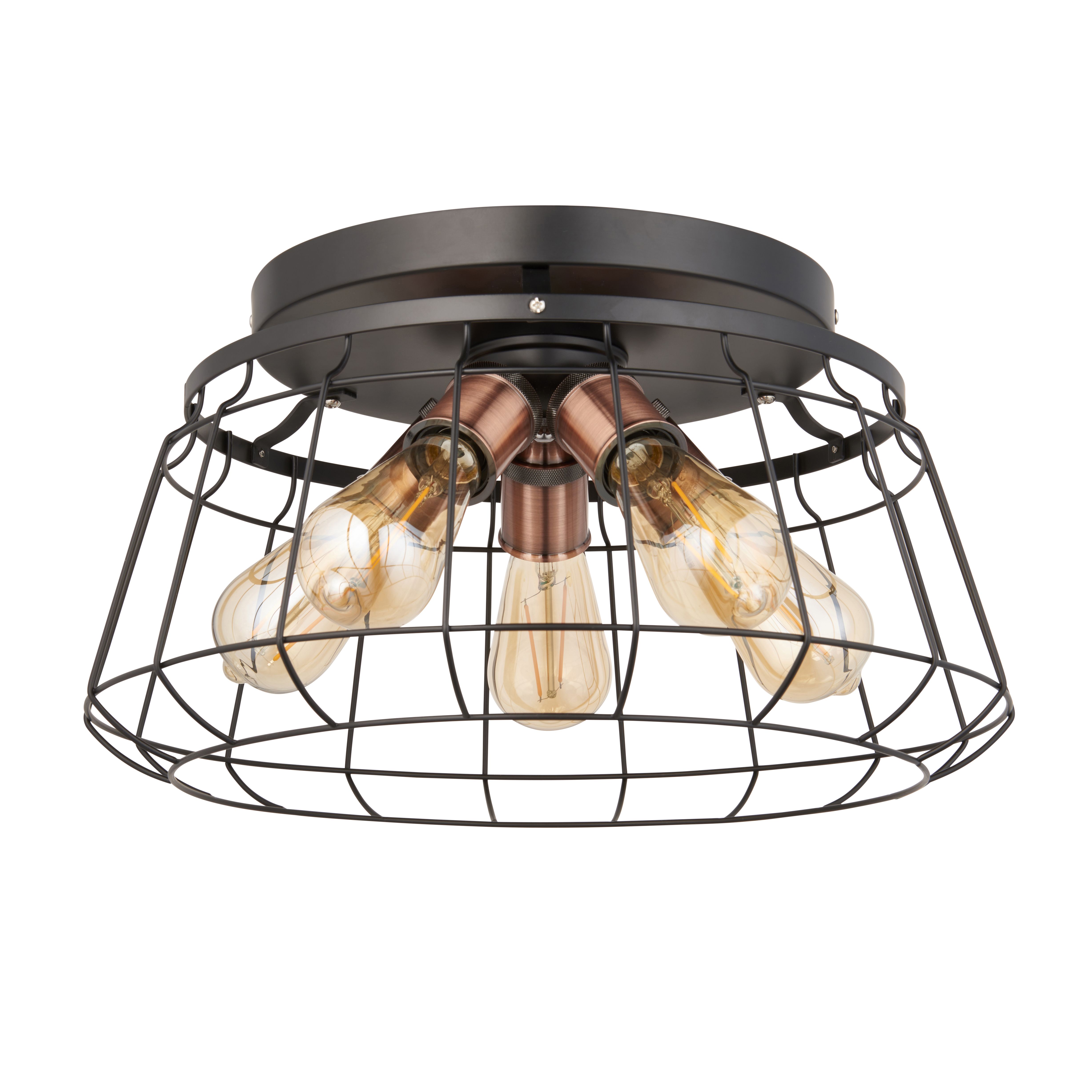 Kilmere Caged Matt Steel Black 5 Lamp Ceiling light