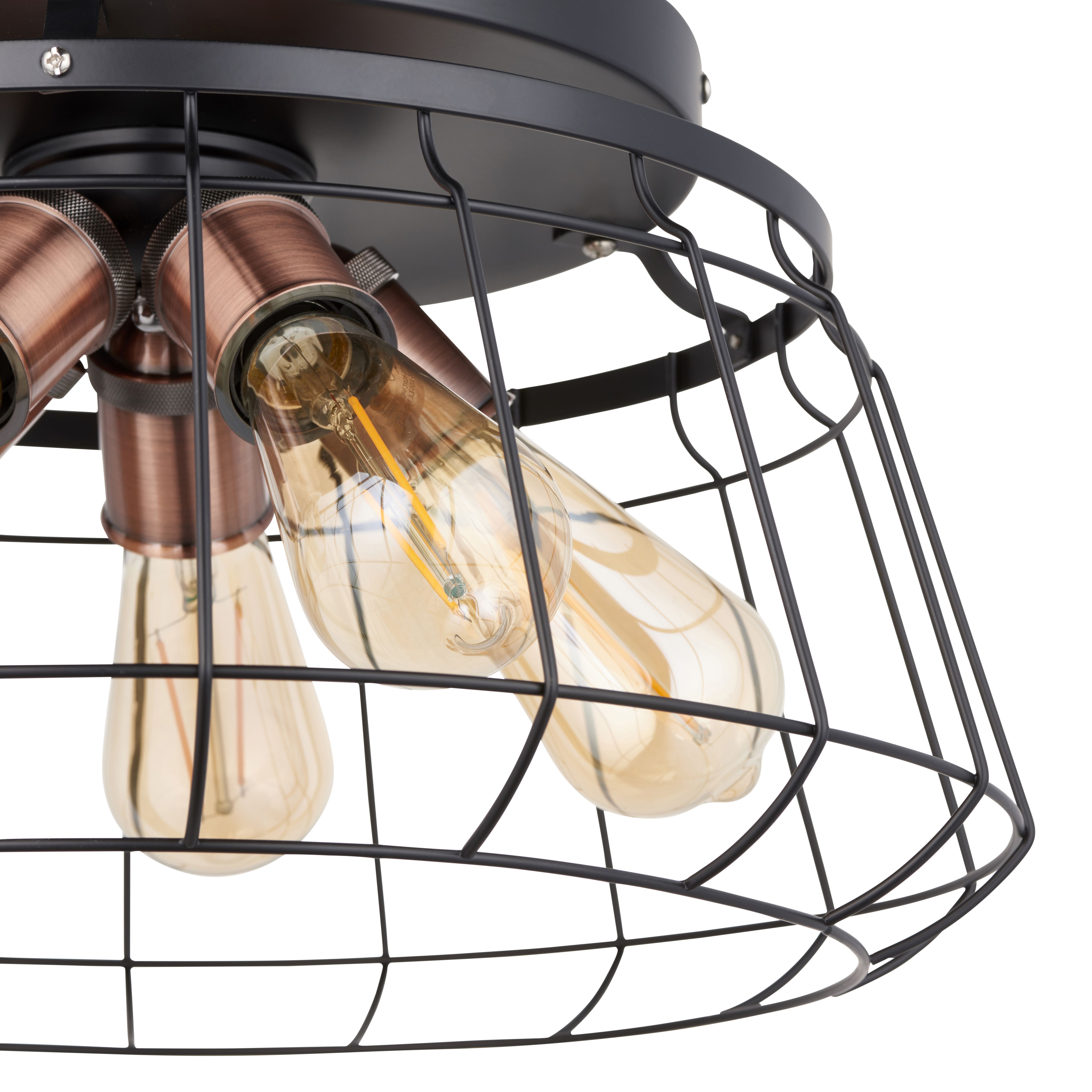 Kilmere Caged Matt Steel Black 5 Lamp Ceiling light
