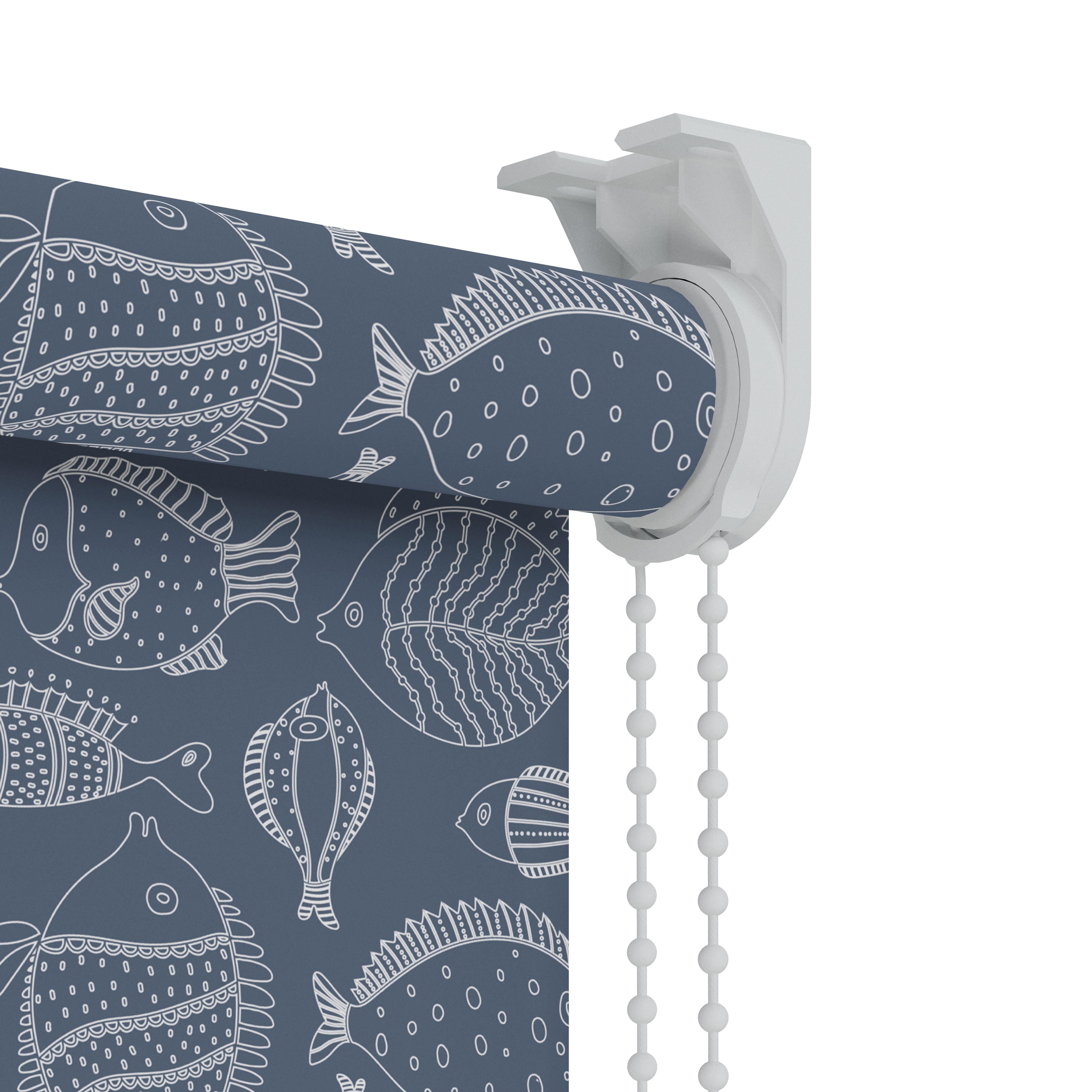 Kitchen & bathroom blinds Corded Fish print navy Blackout Roller blind (W)180cm (L)180cm