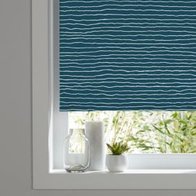 Kitchen & bathroom blinds Corded Stripe print navy Blackout Roller blind (W)90cm (L)180cm