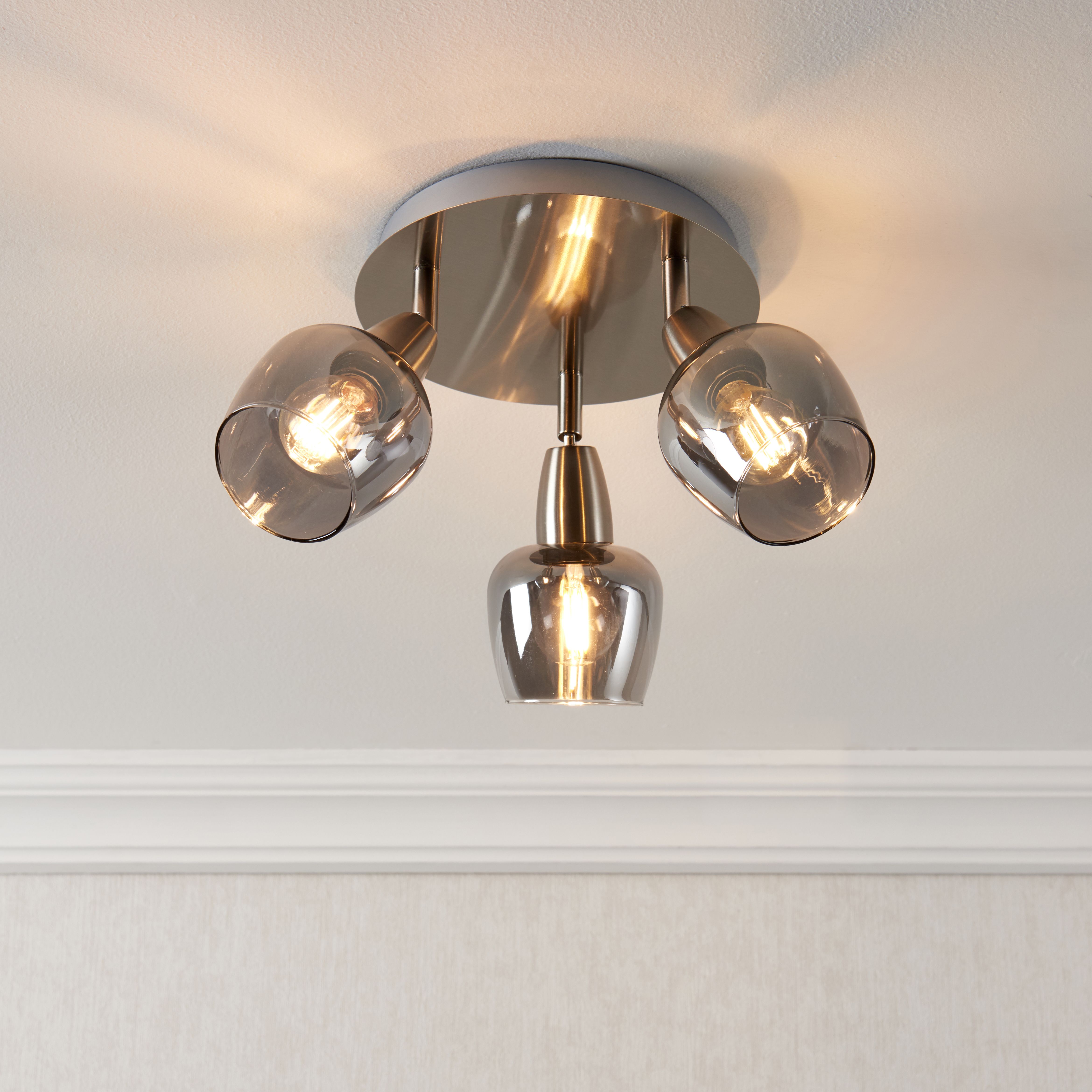 Kleo Satin Nickel effect Mains-powered 3 lamp Spotlight