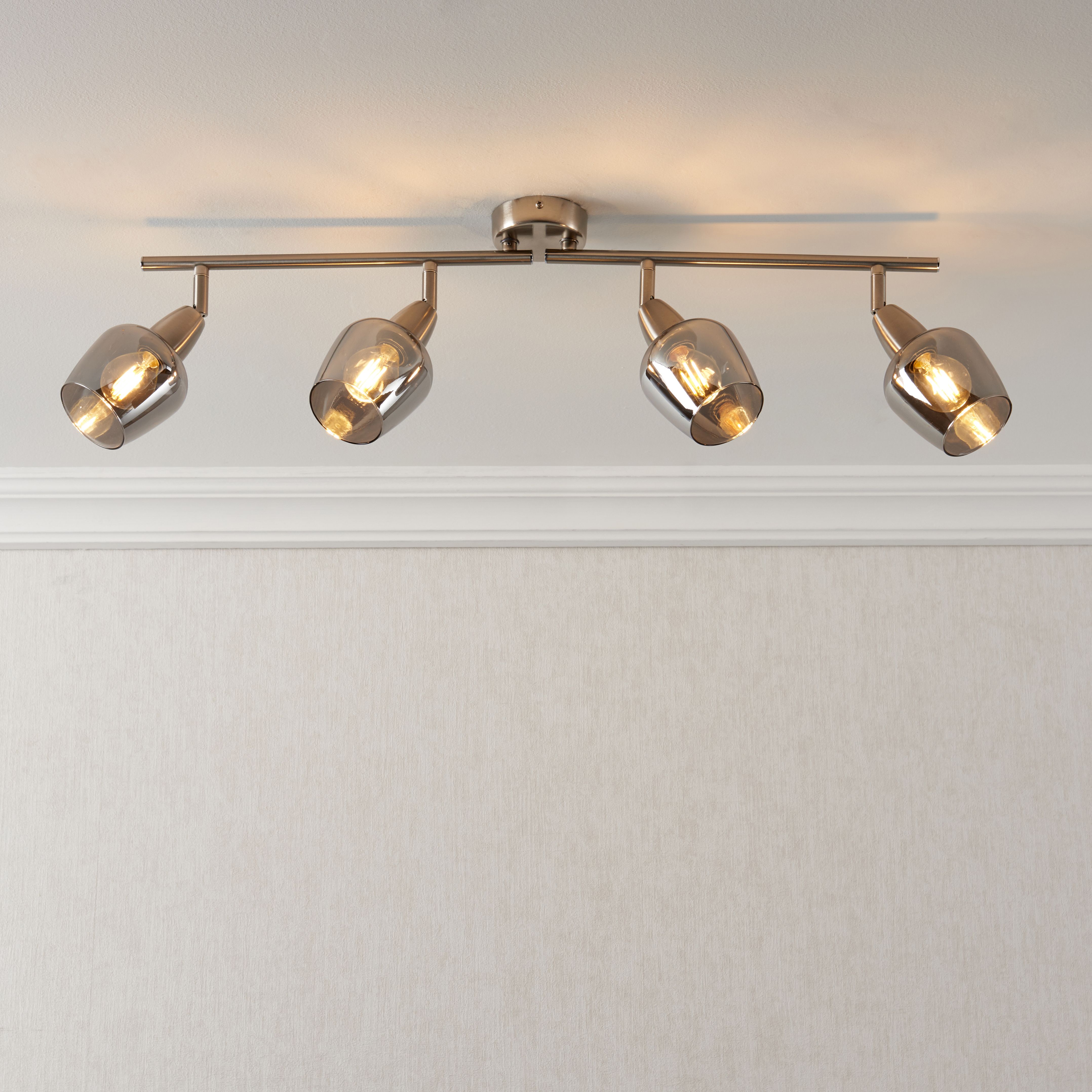 Kleo Satin Nickel effect Mains-powered 4 lamp Spotlight bar