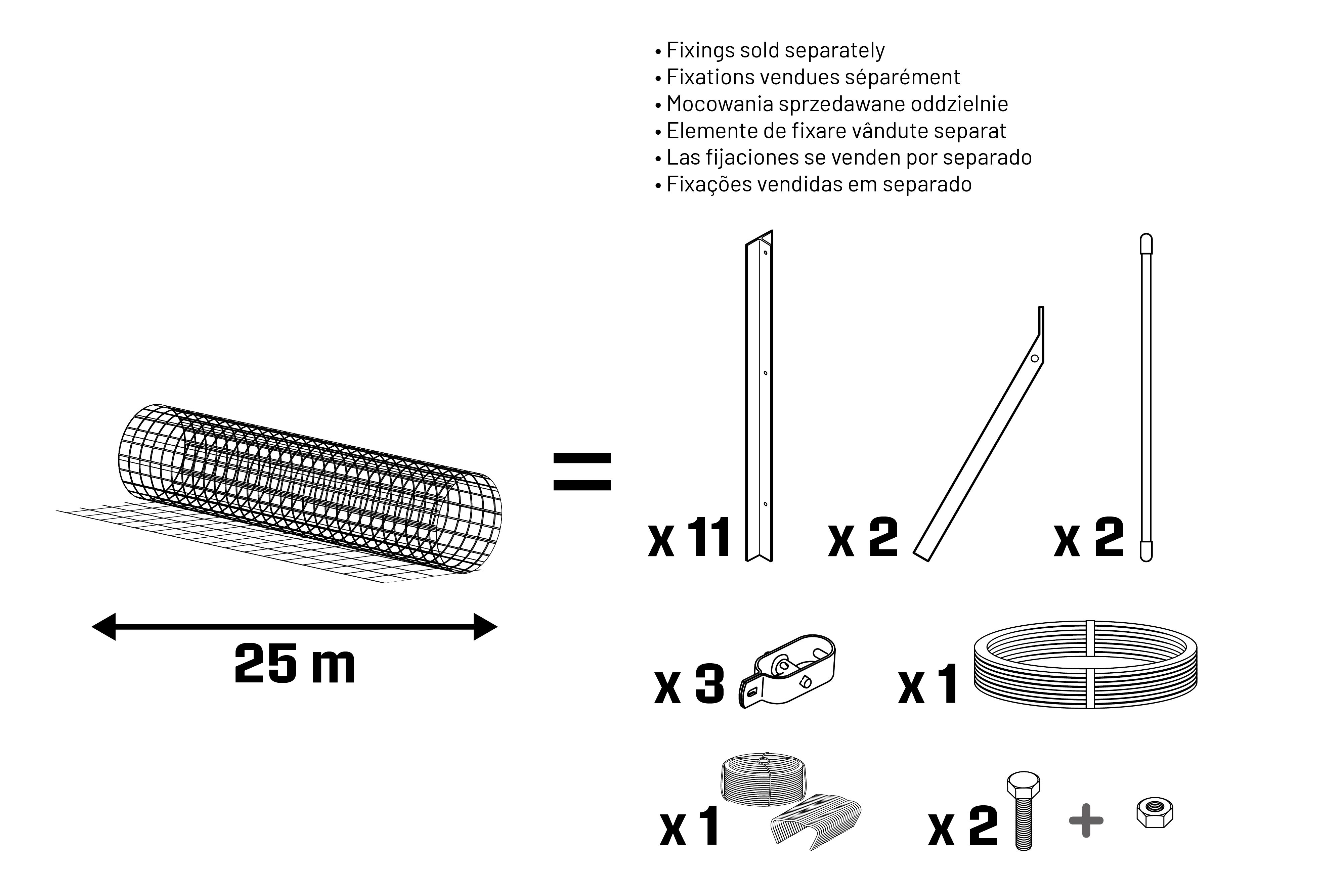 Klikstrom 75x100mm PVC-coated Steel Wire mesh roll, (L)25m (H)1.2m