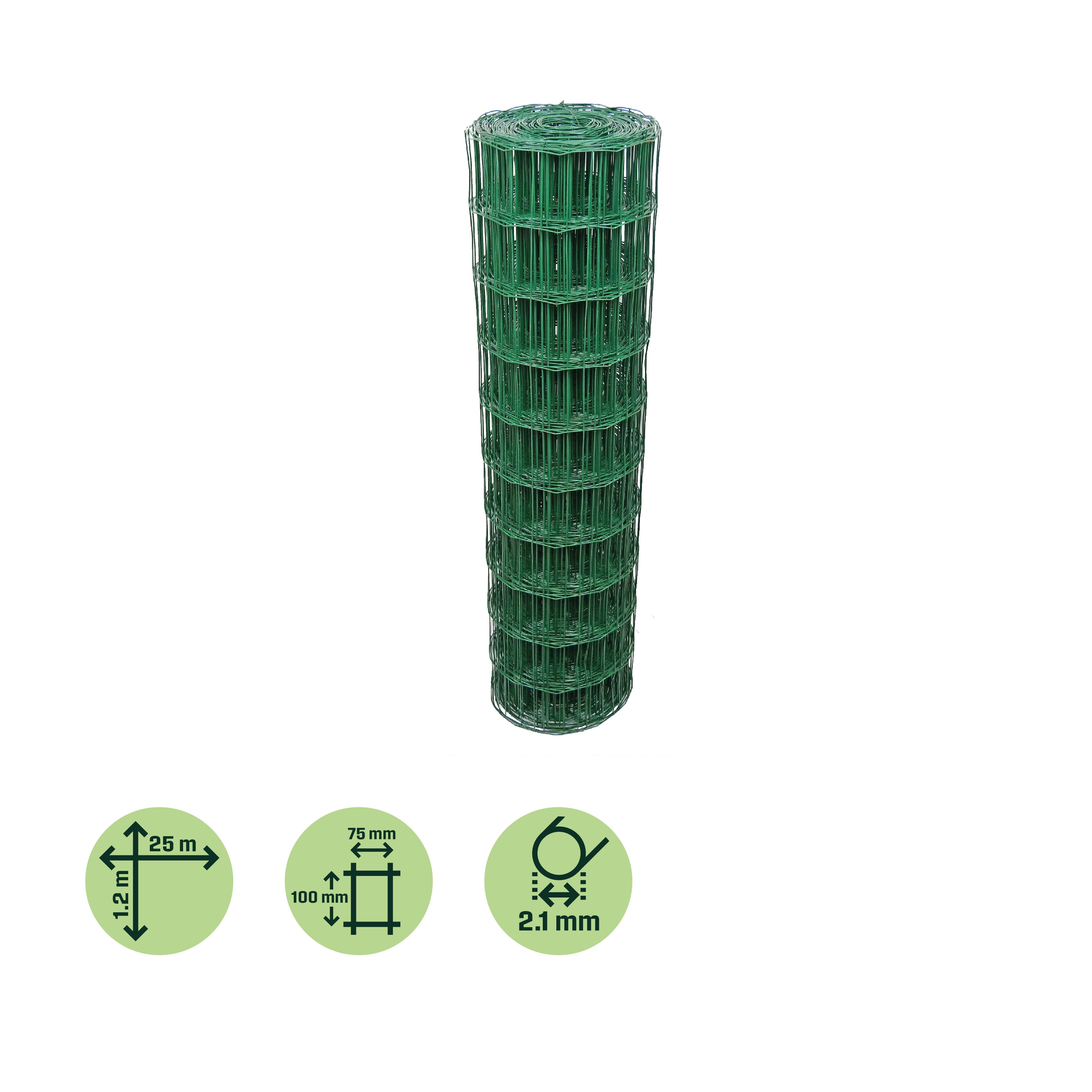 Klikstrom 75x100mm PVC-coated Steel Wire mesh roll, (L)25m (H)1.2m