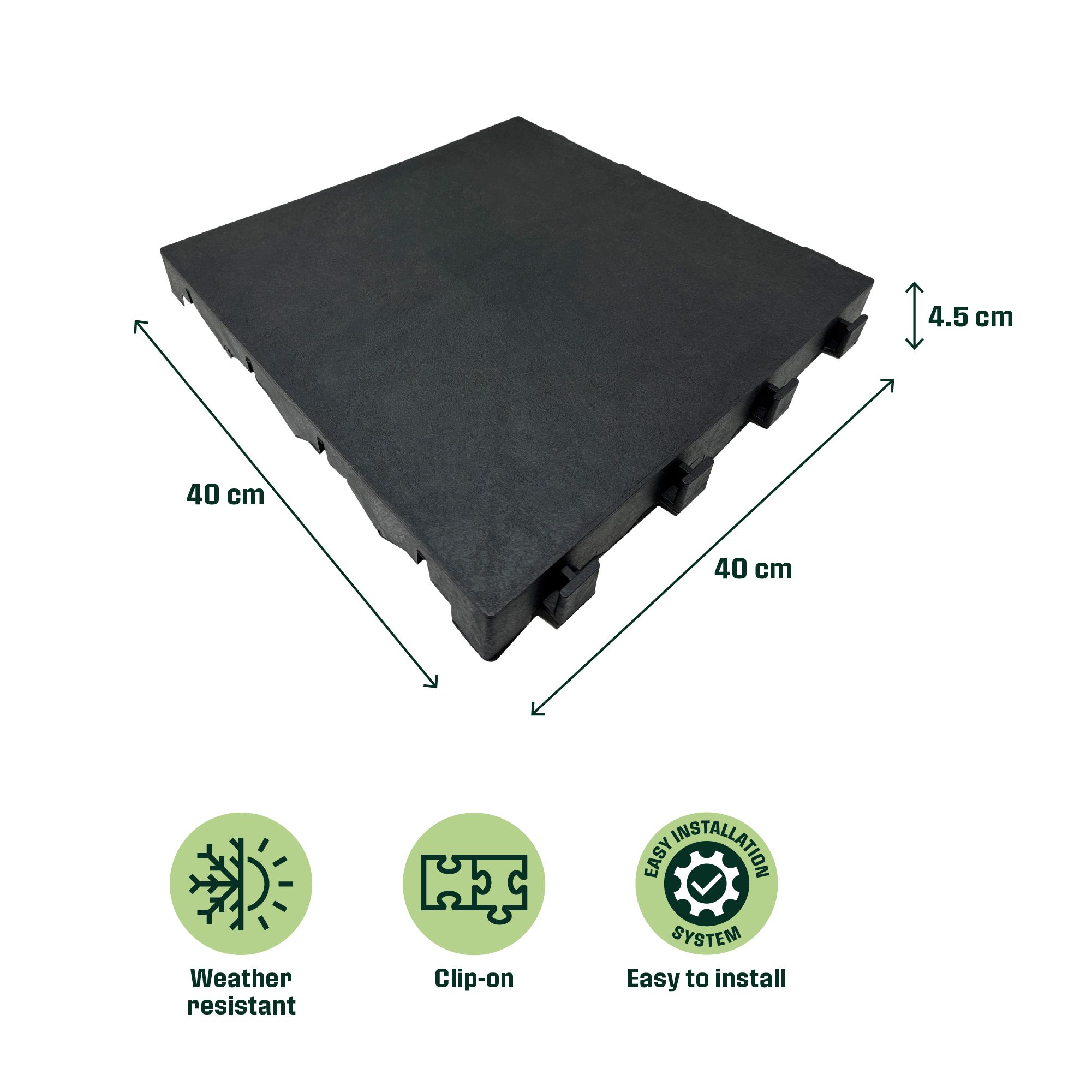 Klikstrom Angara Dark grey Clippable deck tile (L)40cm (W)40cm (T)45mm