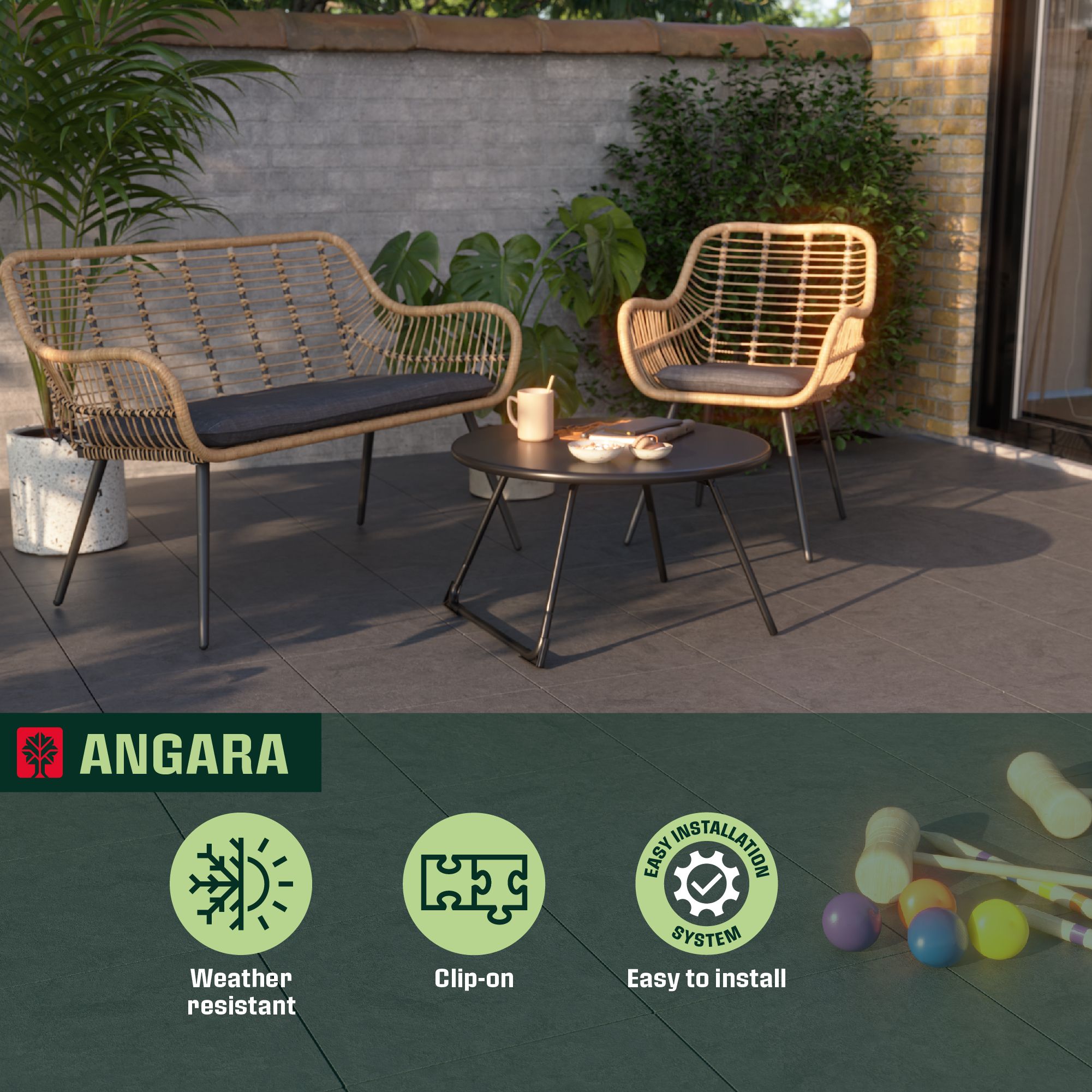 Klikstrom Angara Dark grey Clippable deck tile (L)40cm (W)40cm (T)45mm