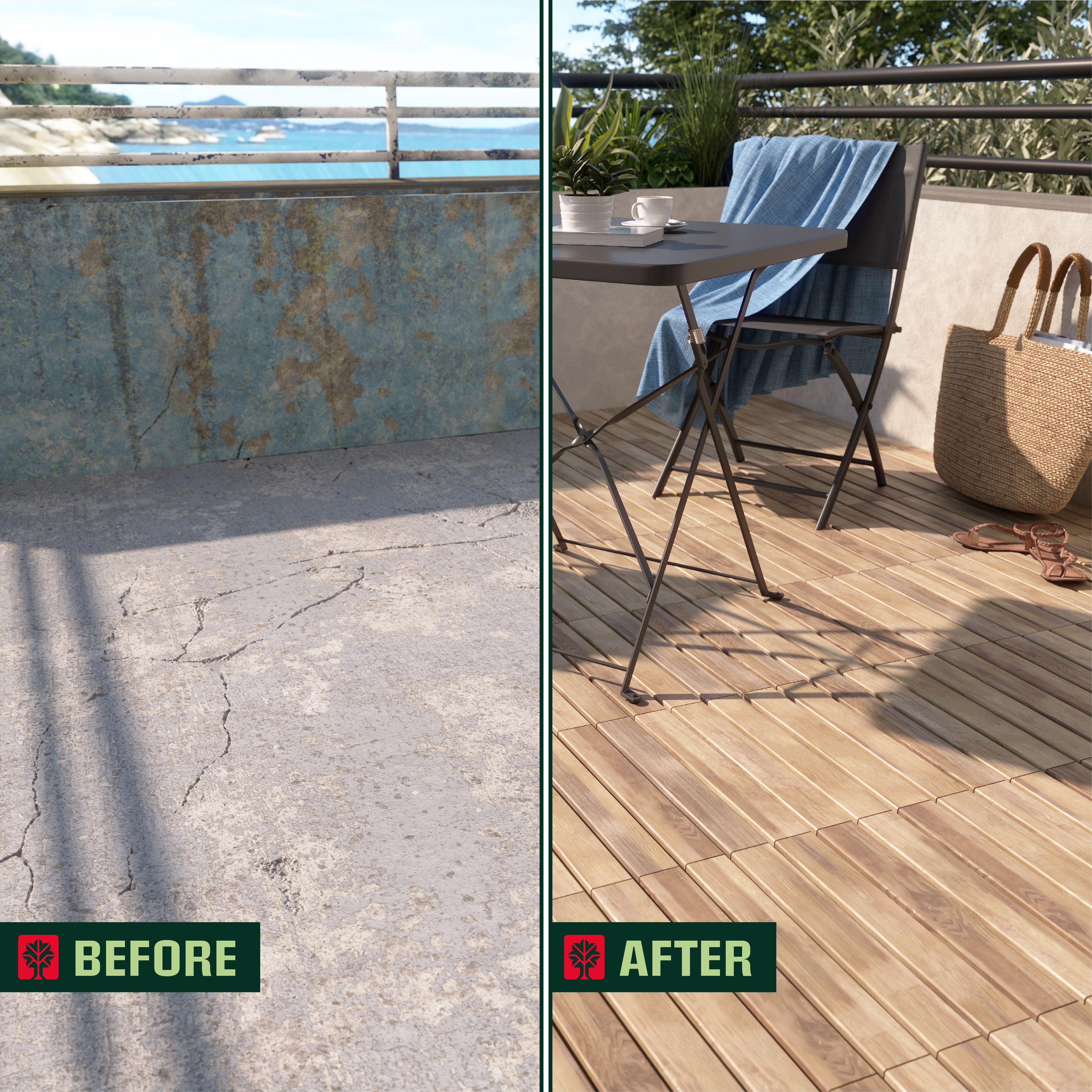 Klikstrom Maloy Brown Deck tile (L)40cm (W)40cm (T)40mm