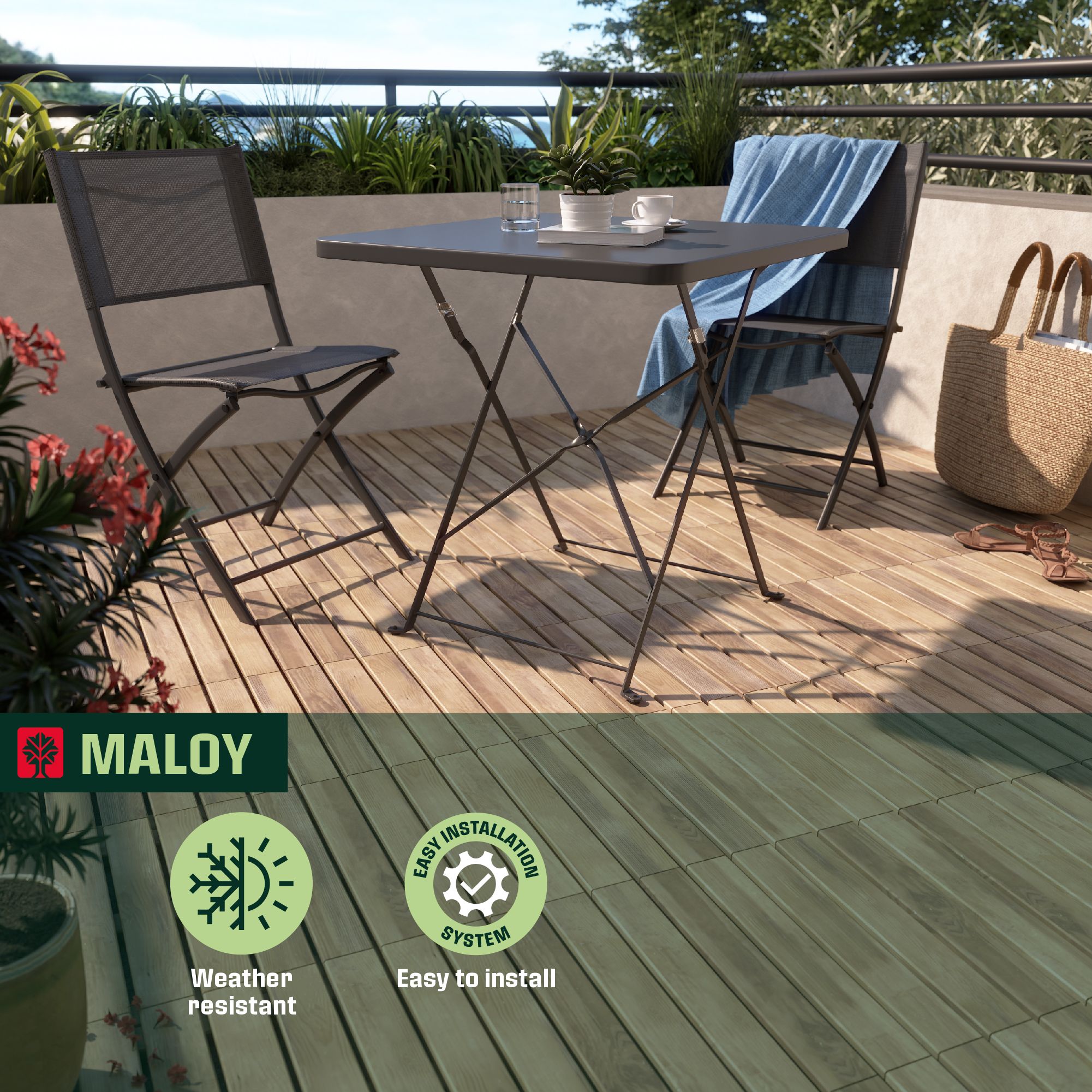 Klikstrom Maloy Brown Deck tile (L)40cm (W)40cm (T)40mm