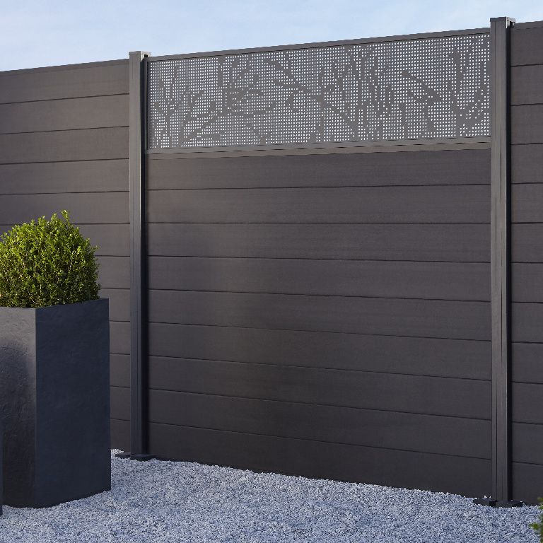Klikstrom Neva Contemporary Dark grey Metal 1/4 fence panel (W)0.44m (H)1.79m