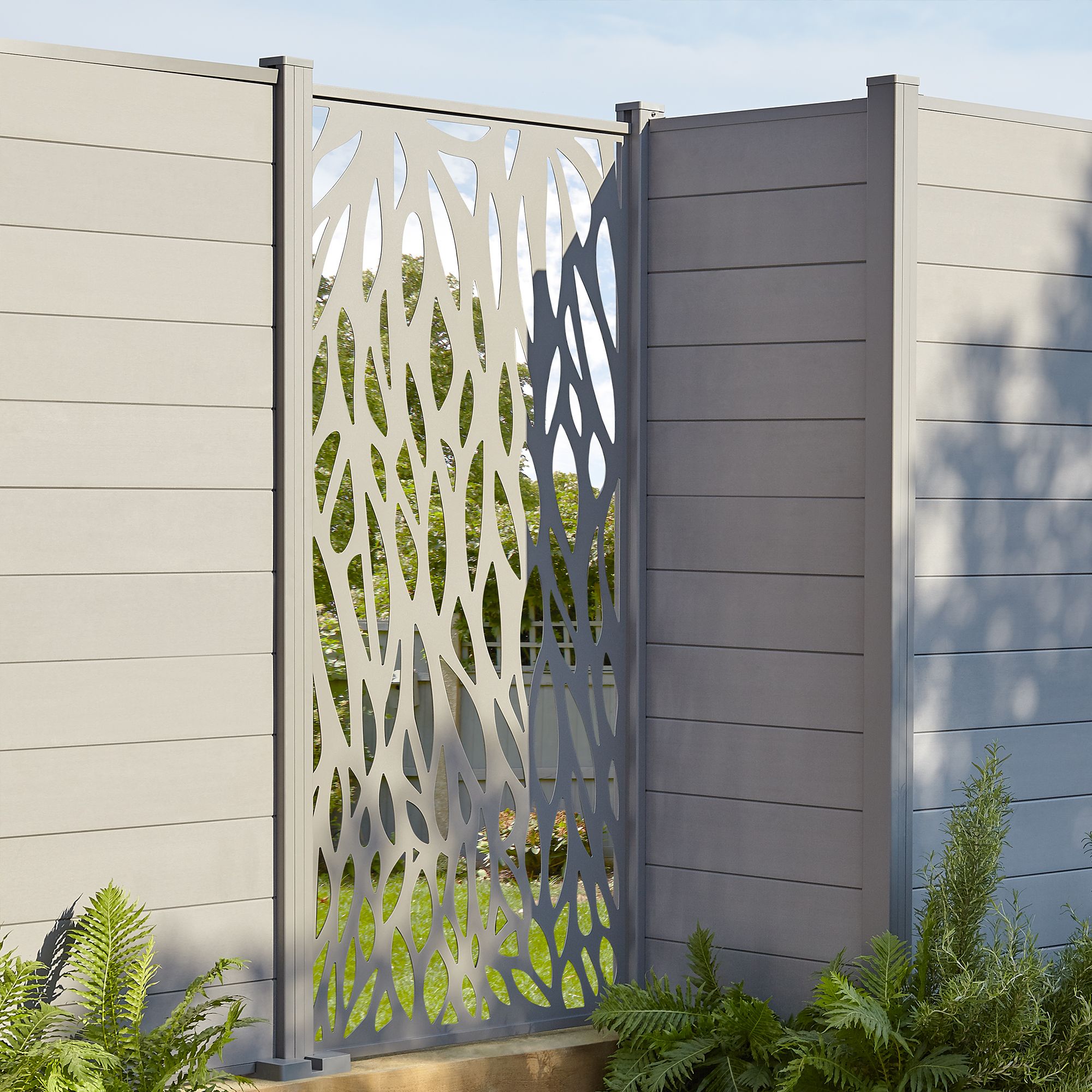 Klikstrom Neva Contemporary Taupe Metal 1/2 fence panel (W)0.88m (H)1.79m